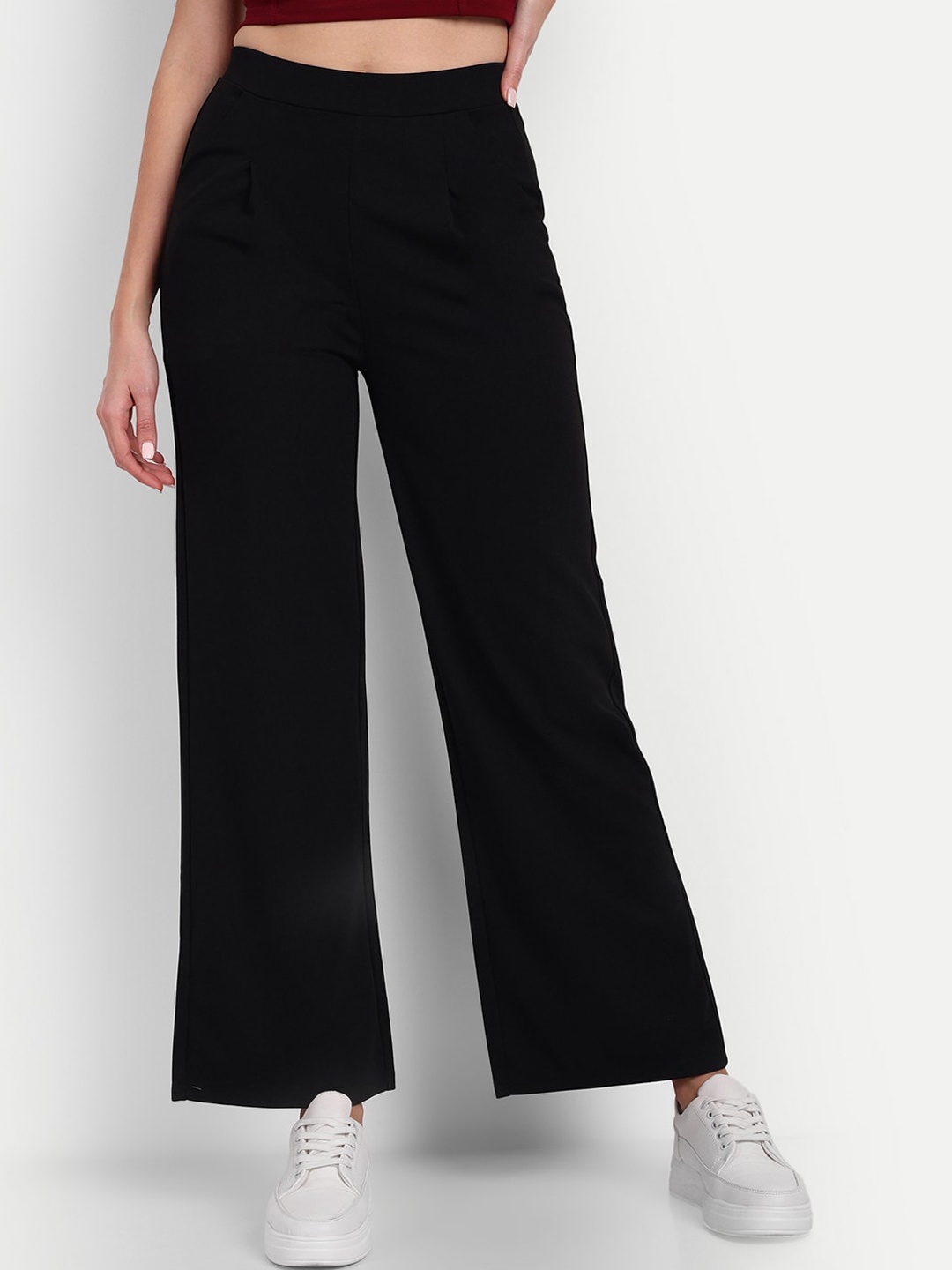 

BROADSTAR Women Tailored Loose Fit High-Rise Easy Wash Trousers, Black