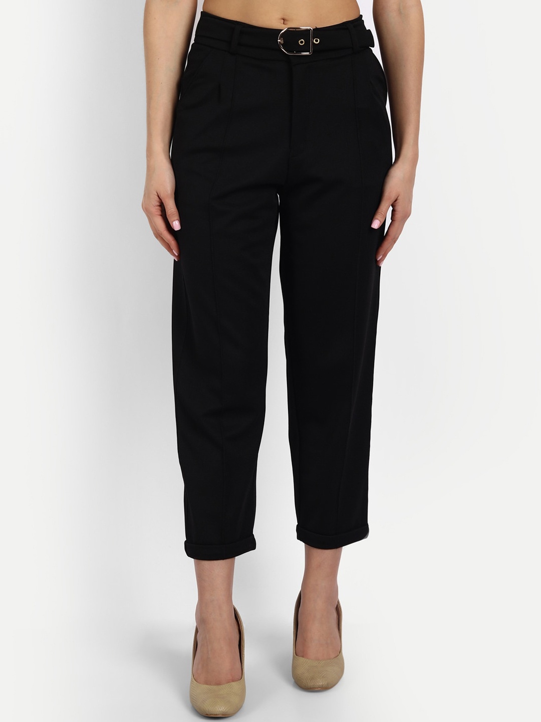 

BROADSTAR Women Relaxed Straight Leg Loose Fit High-Rise Easy Wash Pleated Trousers, Black
