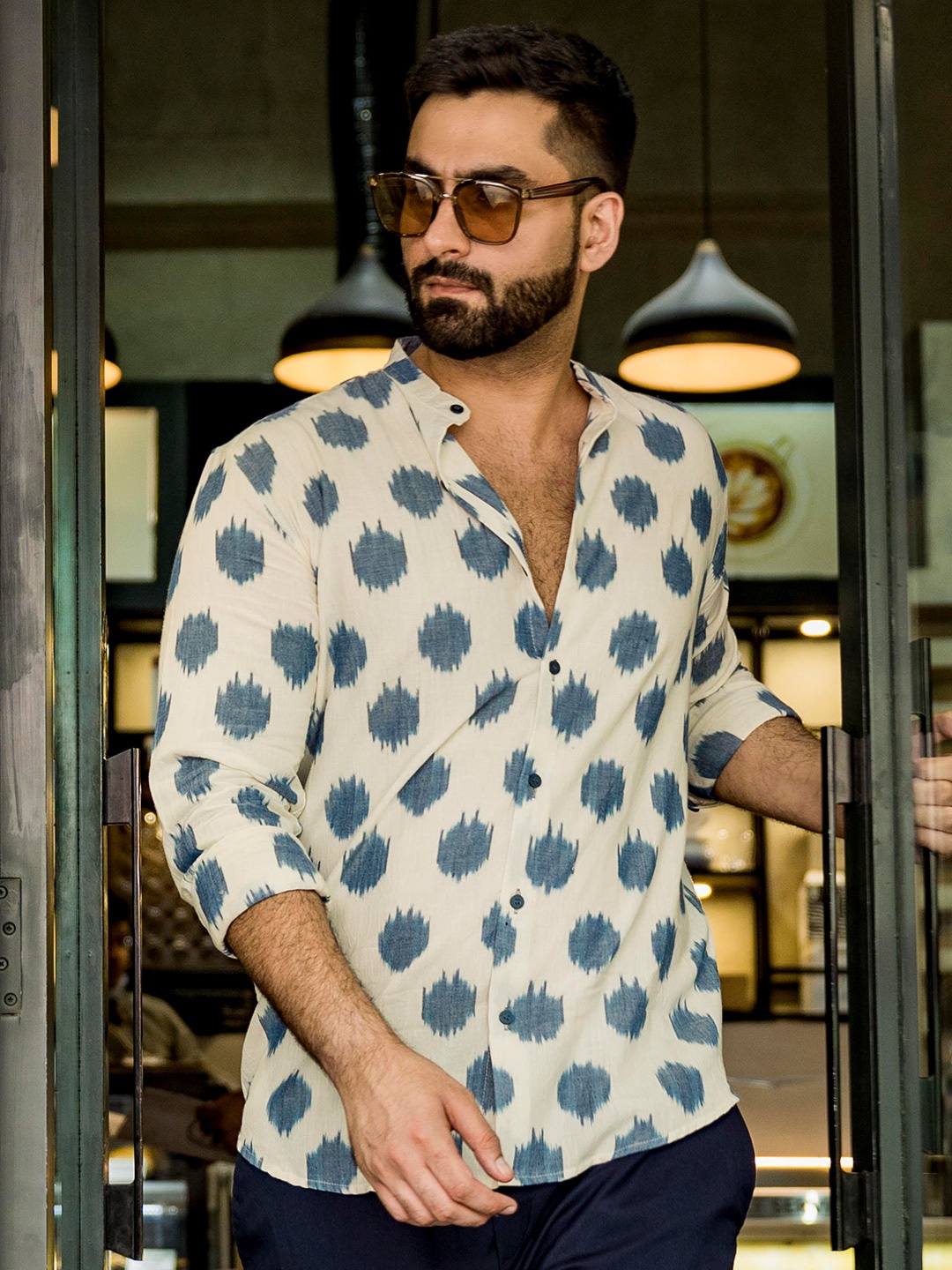 

INPE Comfort Slim Fit Conversational Printed Cotton Casual Shirt, Cream