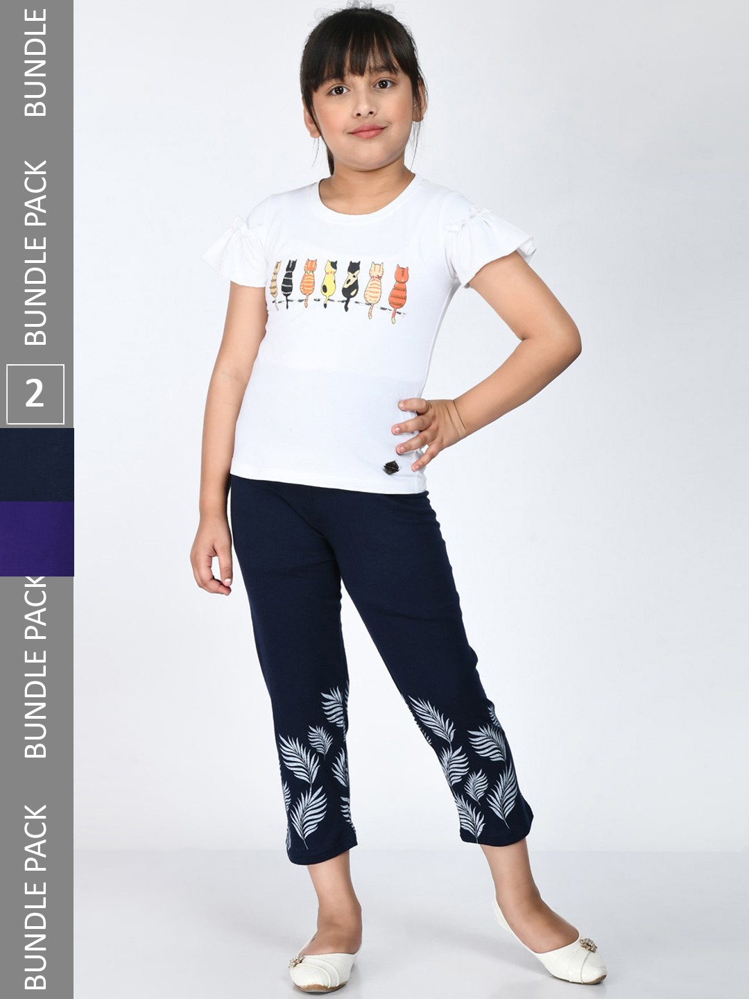 

IndiWeaves Girls Pack Of 2 Printed Cotton Capris, Blue