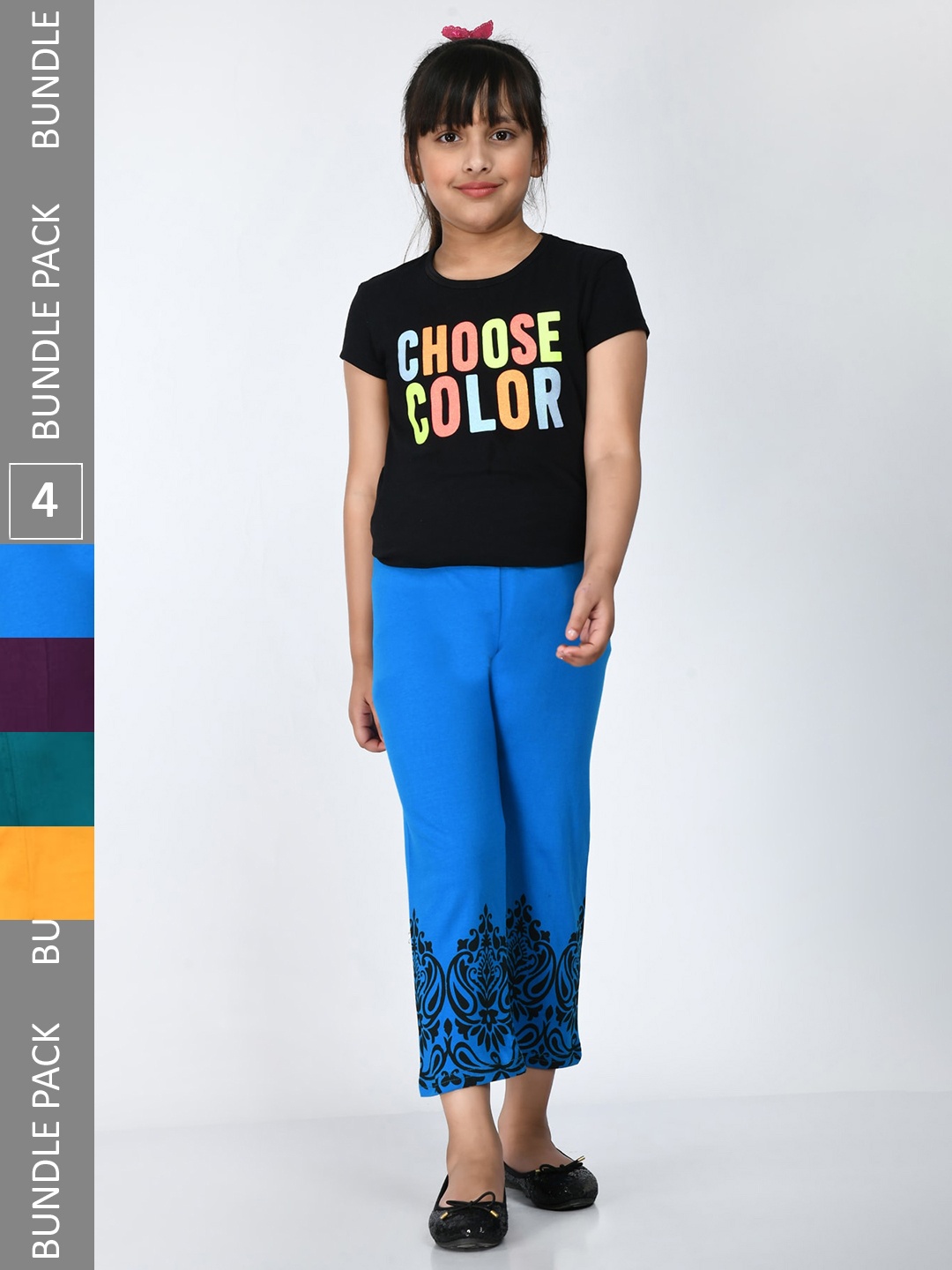 

IndiWeaves Pack of 4 Printed Cotton Lounge Pants, Blue