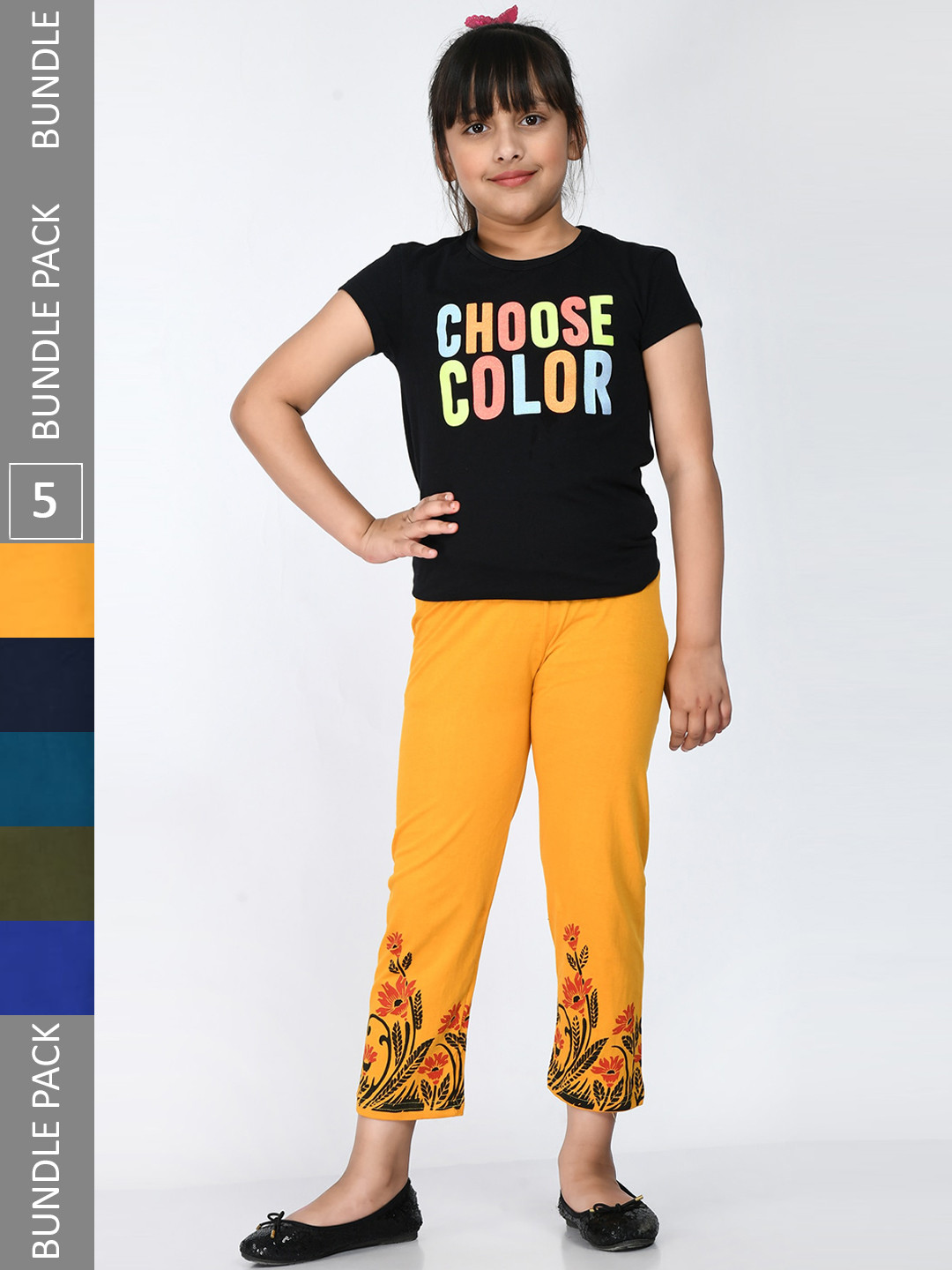

IndiWeaves Girls Set of 5 Cotton Ethnic Motifs Printed Lounge Pants, Yellow