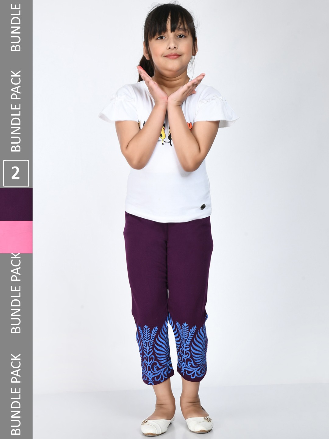 

IndiWeaves Pack of 2 Cotton Printed Ankle-Length Leggings, Pink
