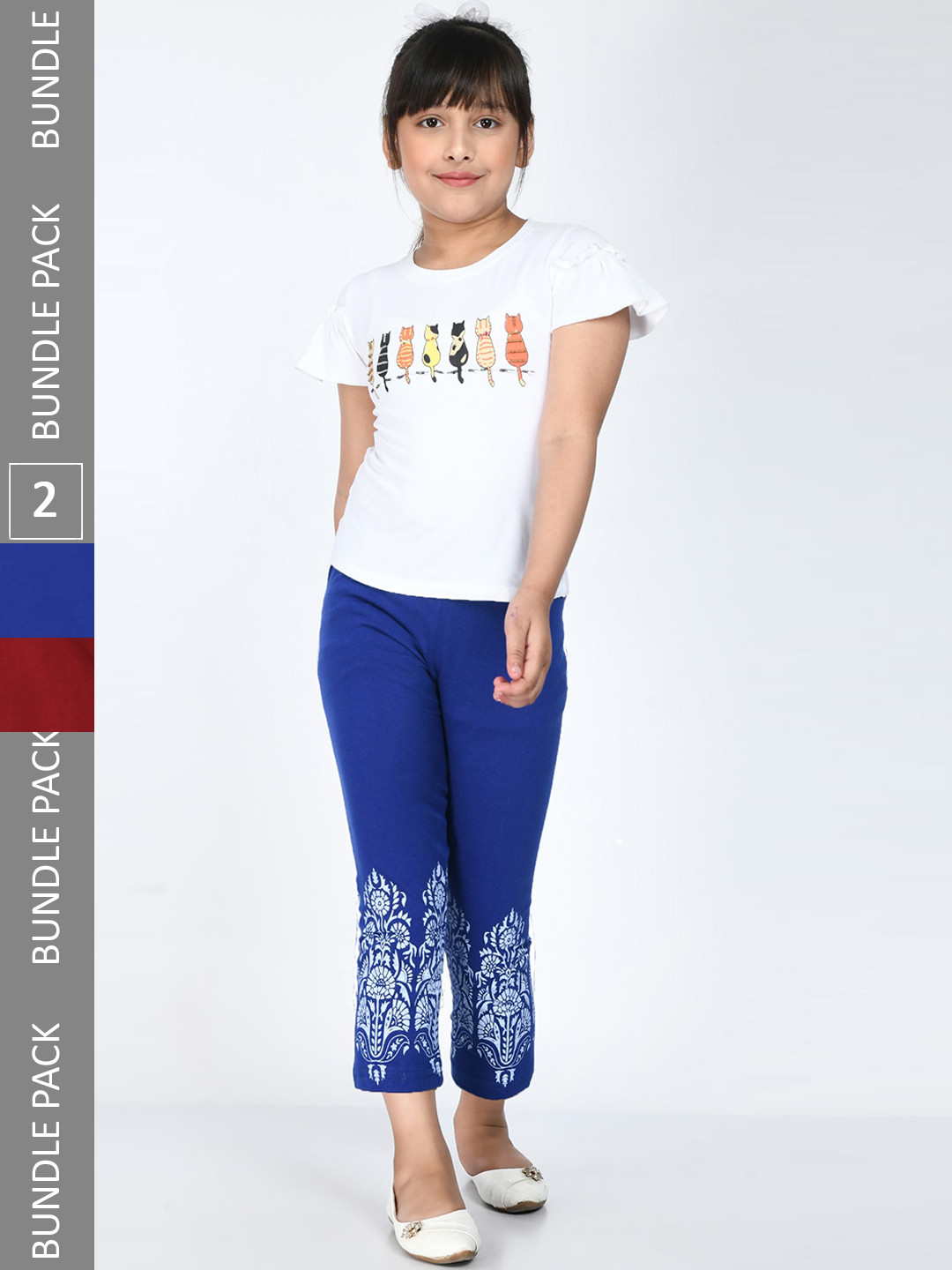 

IndiWeaves Girls Pack of 2 Printed Pure Cotton Capris, Blue