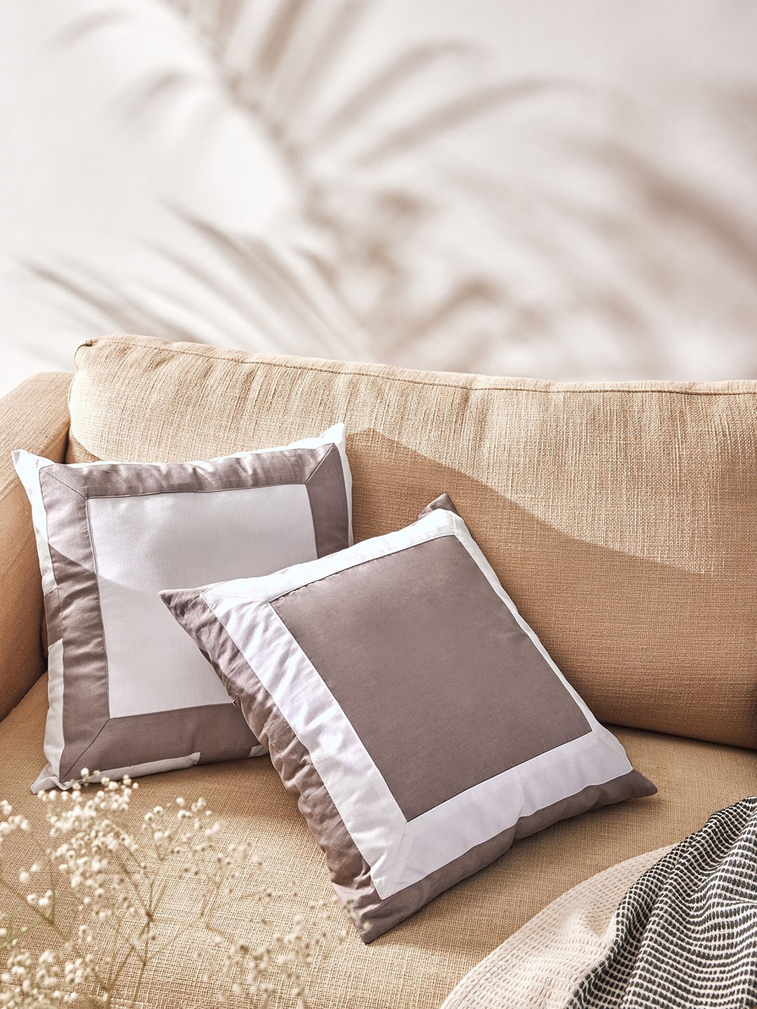 

The Label Life White & Taupe Cotton Square Cushion Cover
