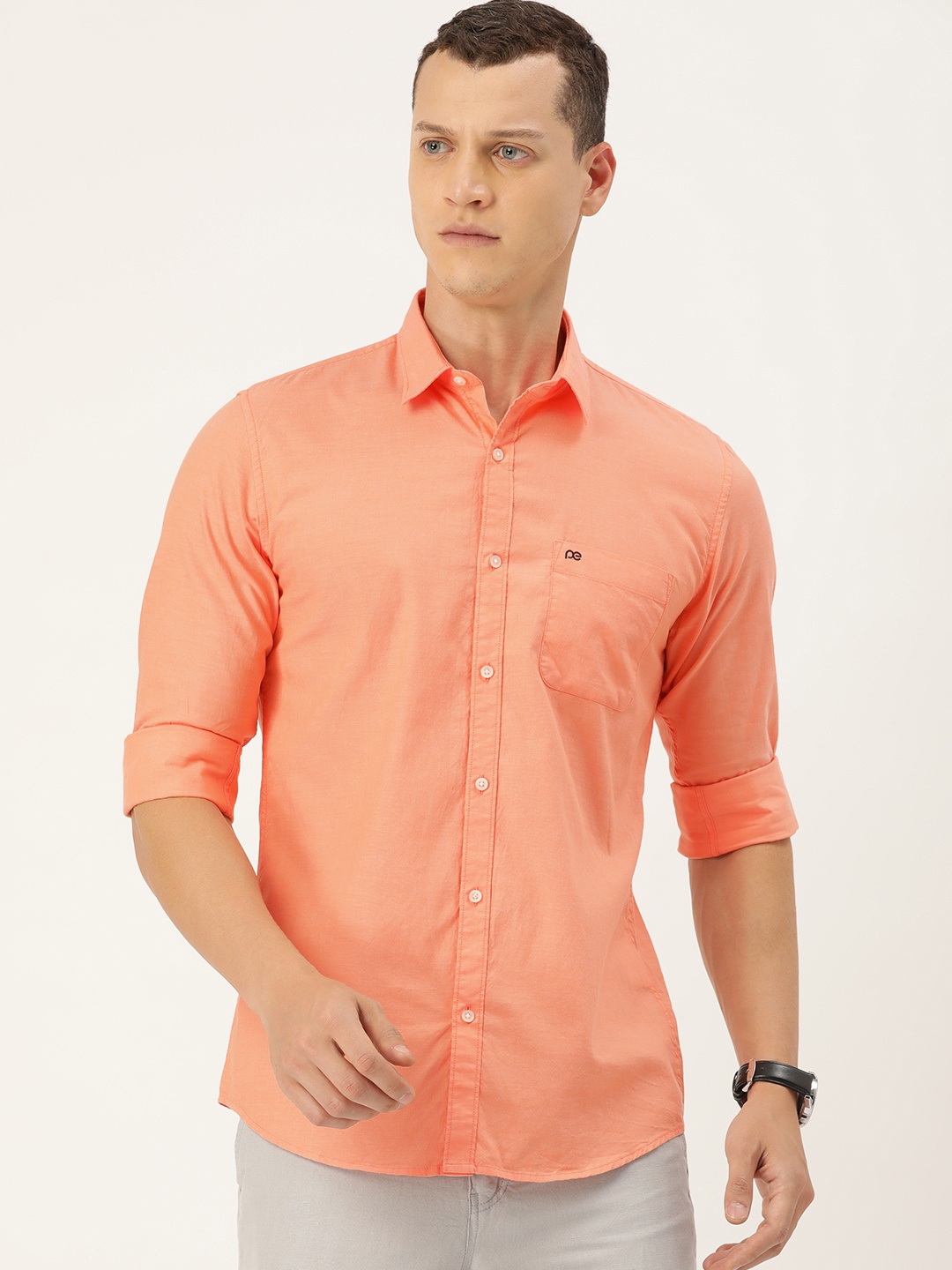 

Peter England Casuals Pure Cotton Slim Fit Casual Shirt, Orange