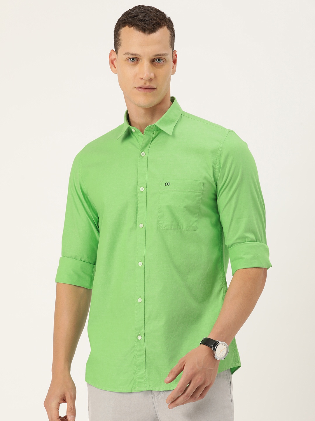 

Peter England Casuals Pure Cotton Slim Fit Casual Shirt, Green
