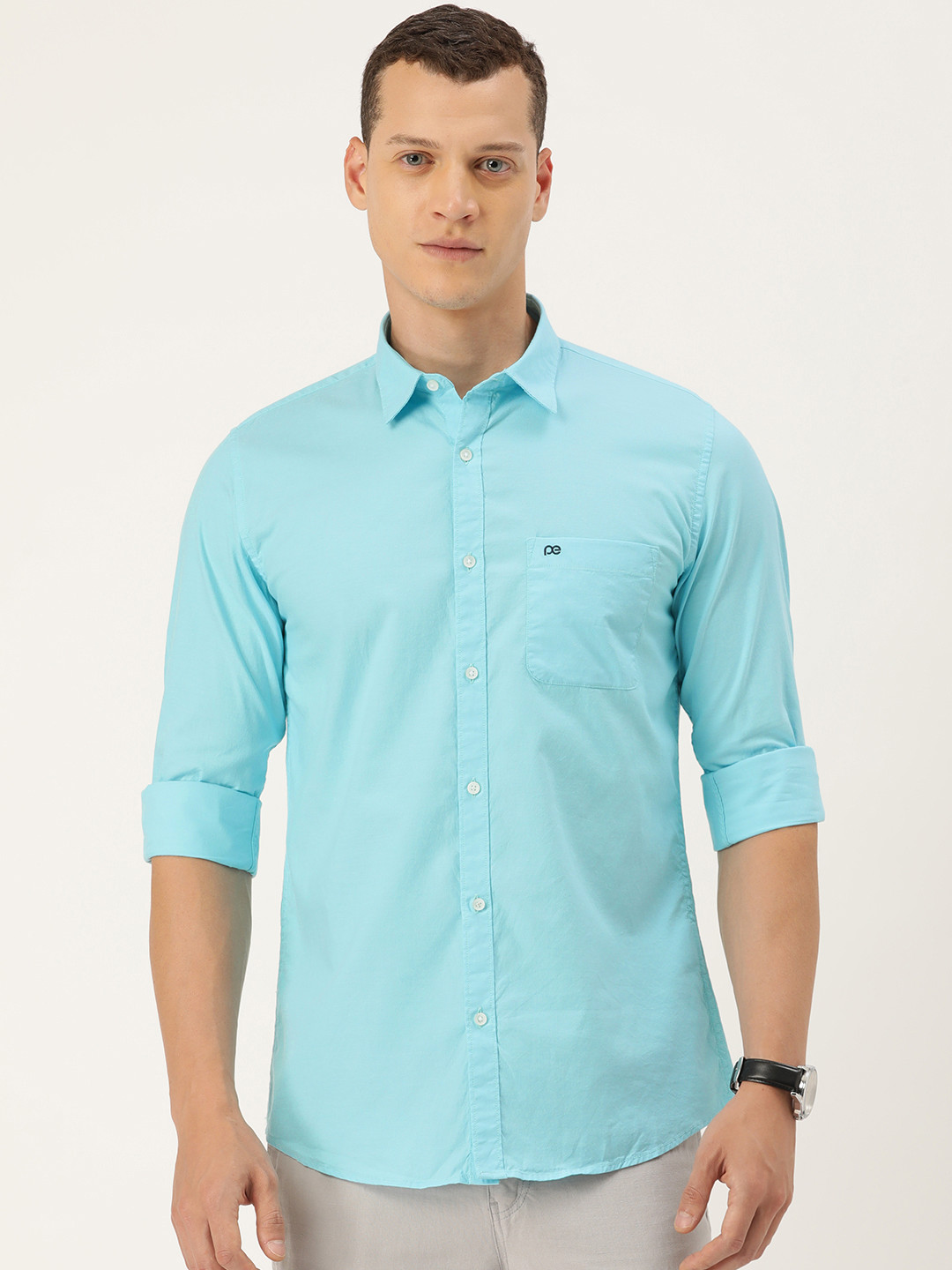 

Peter England Casuals Pure Cotton Slim Fit Casual Shirt, Blue