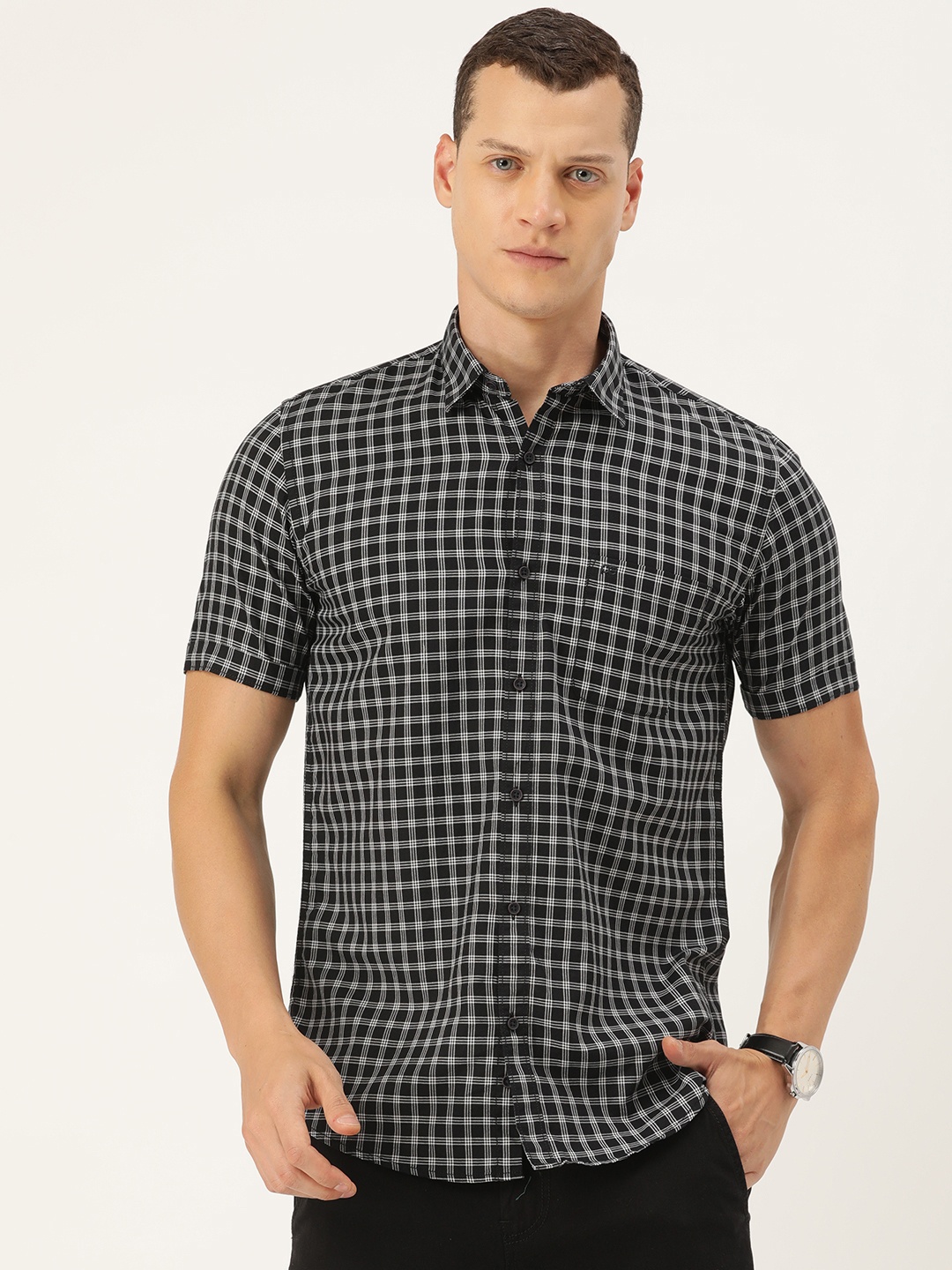 

Peter England Casuals Sport Slim Fit Pure Cotton Checked Casual Shirt, Black