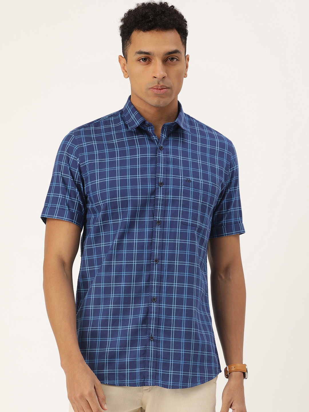 

Peter England Casuals Sport Slim Fit Pure Cotton Checked Casual Shirt, Navy blue