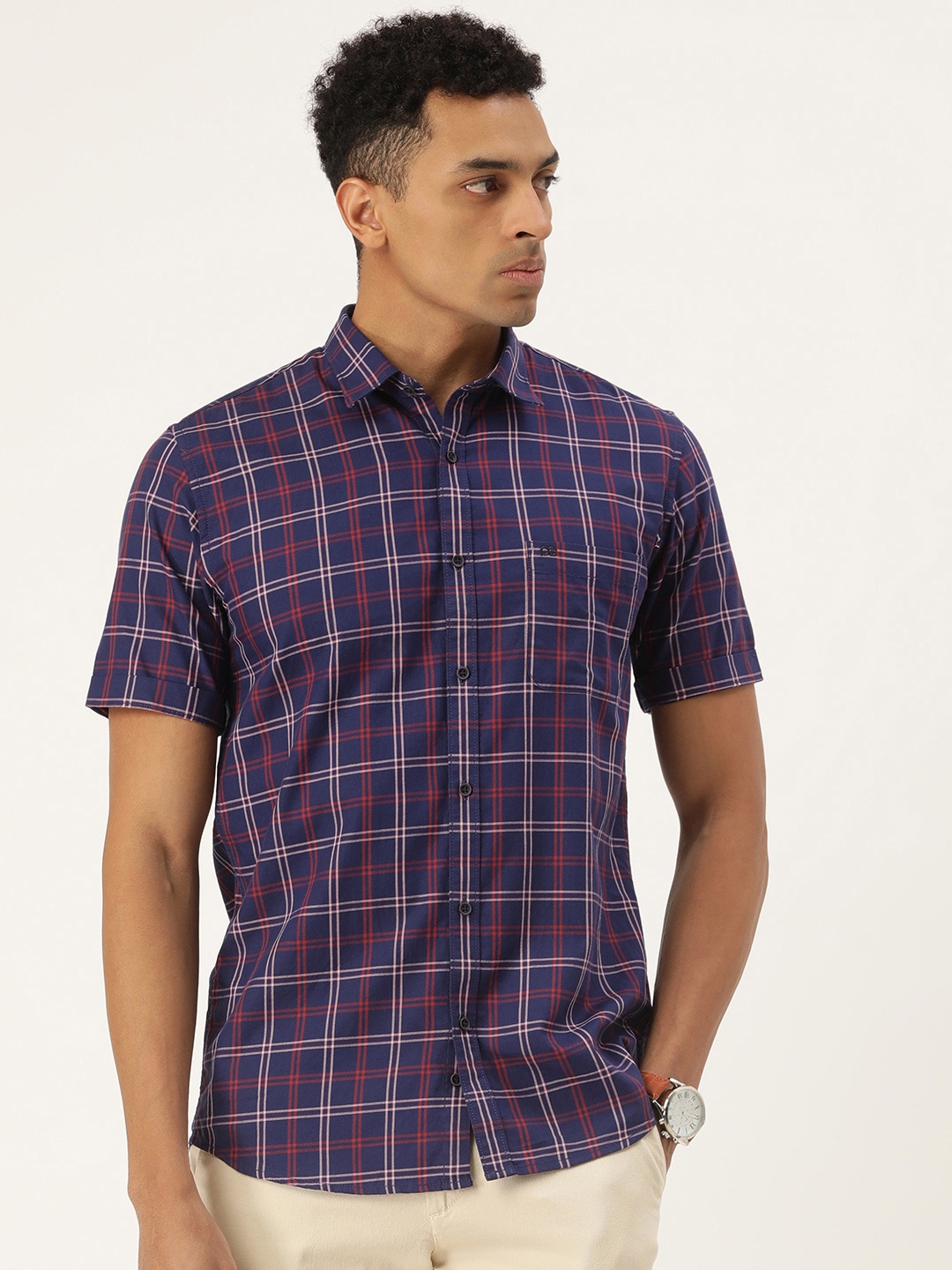 

Peter England Casuals Sport Slim Fit Pure Cotton Checked Casual Shirt, Navy blue