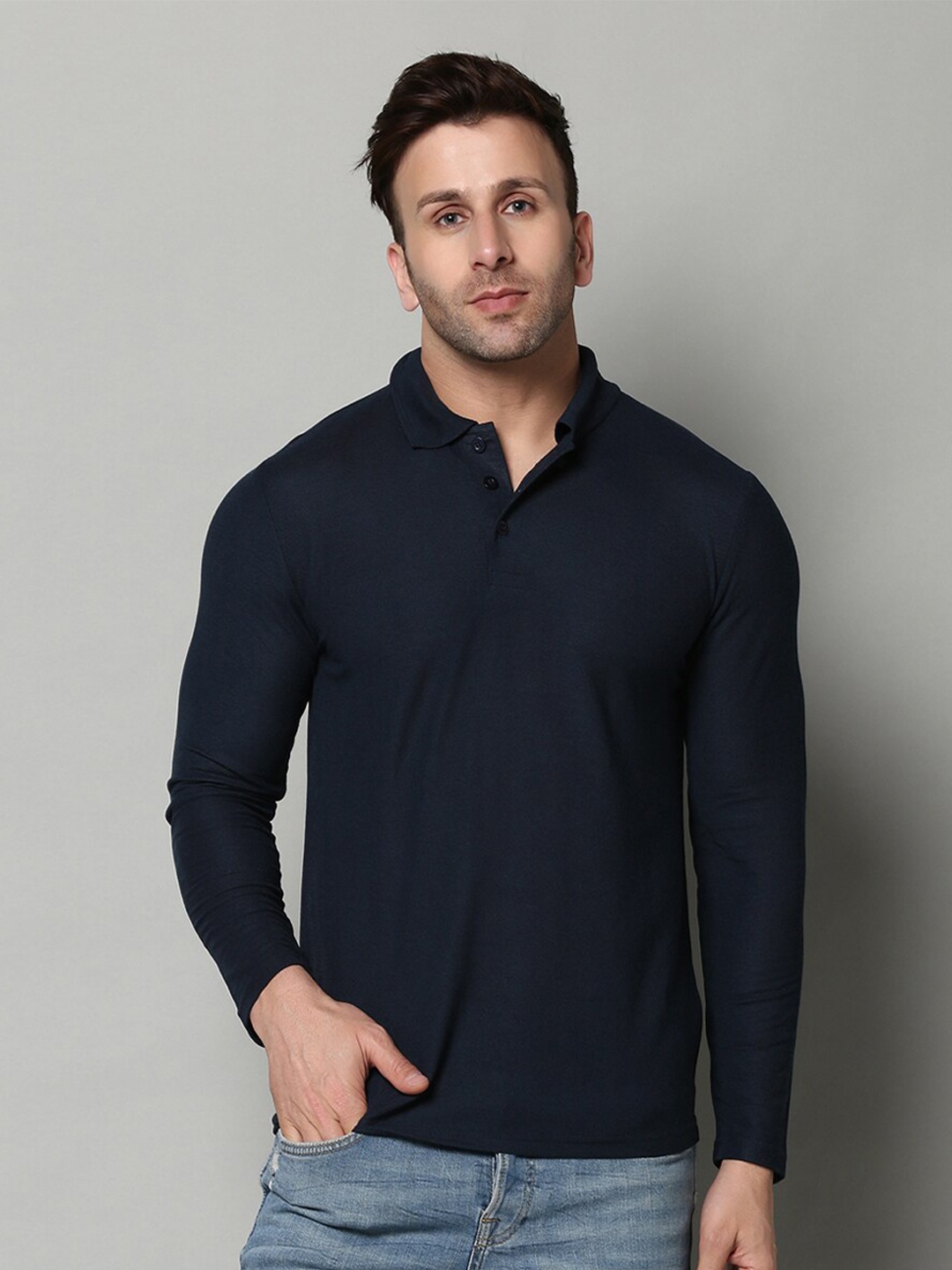 

INKKR Polo Collar Casual T-Shirt, Navy blue