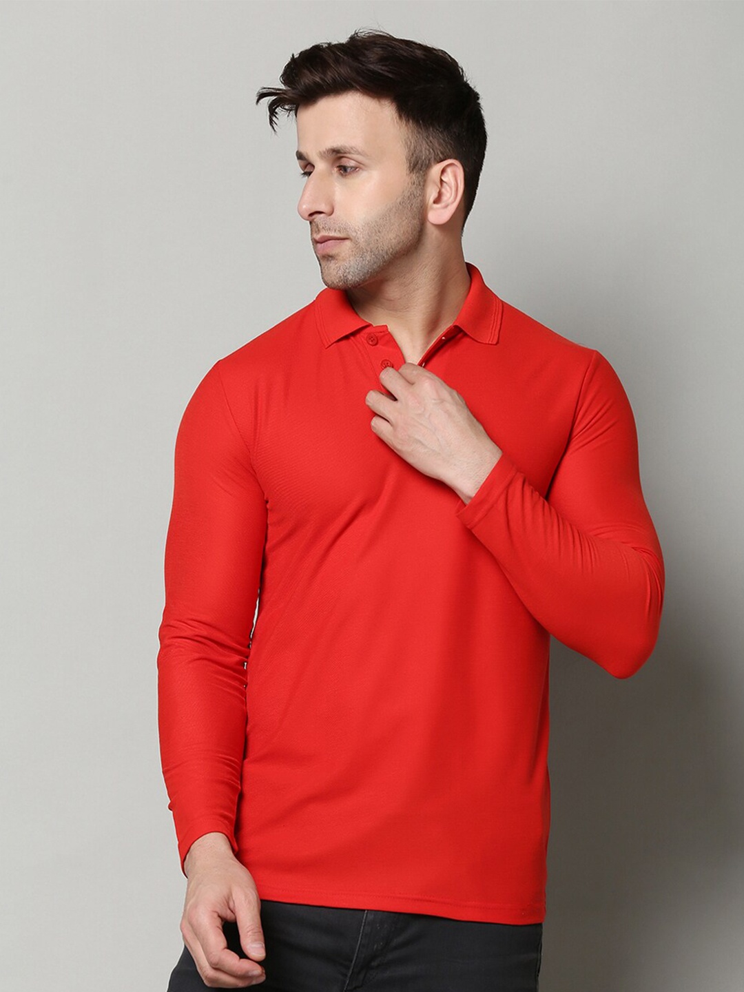 

INKKR Polo Collar Casual T-Shirt, Red