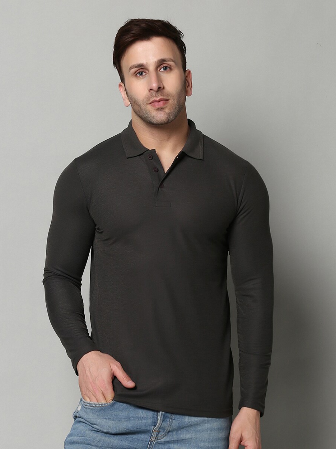 

INKKR Polo Collar Casual T-Shirt, Grey