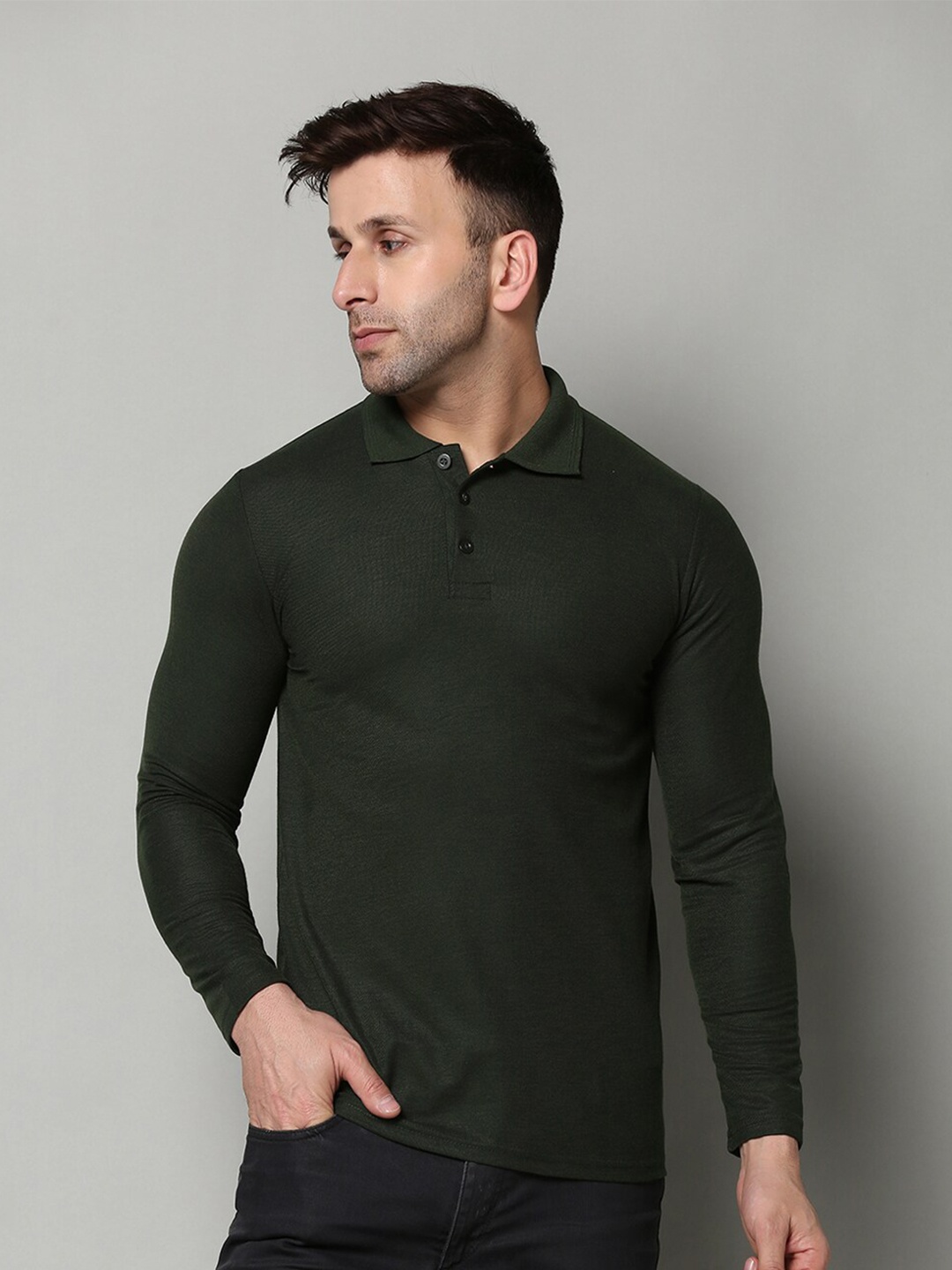 

INKKR Polo Collar Casual T-Shirt, Olive
