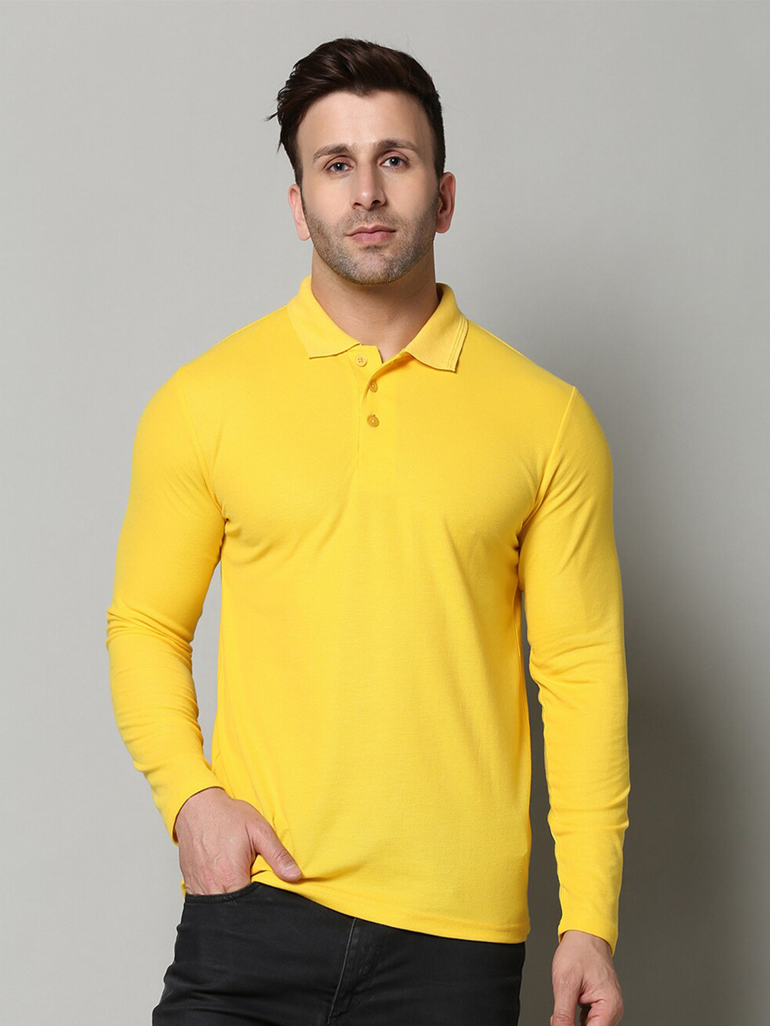 

INKKR Polo Collar Casual T-Shirt, Yellow