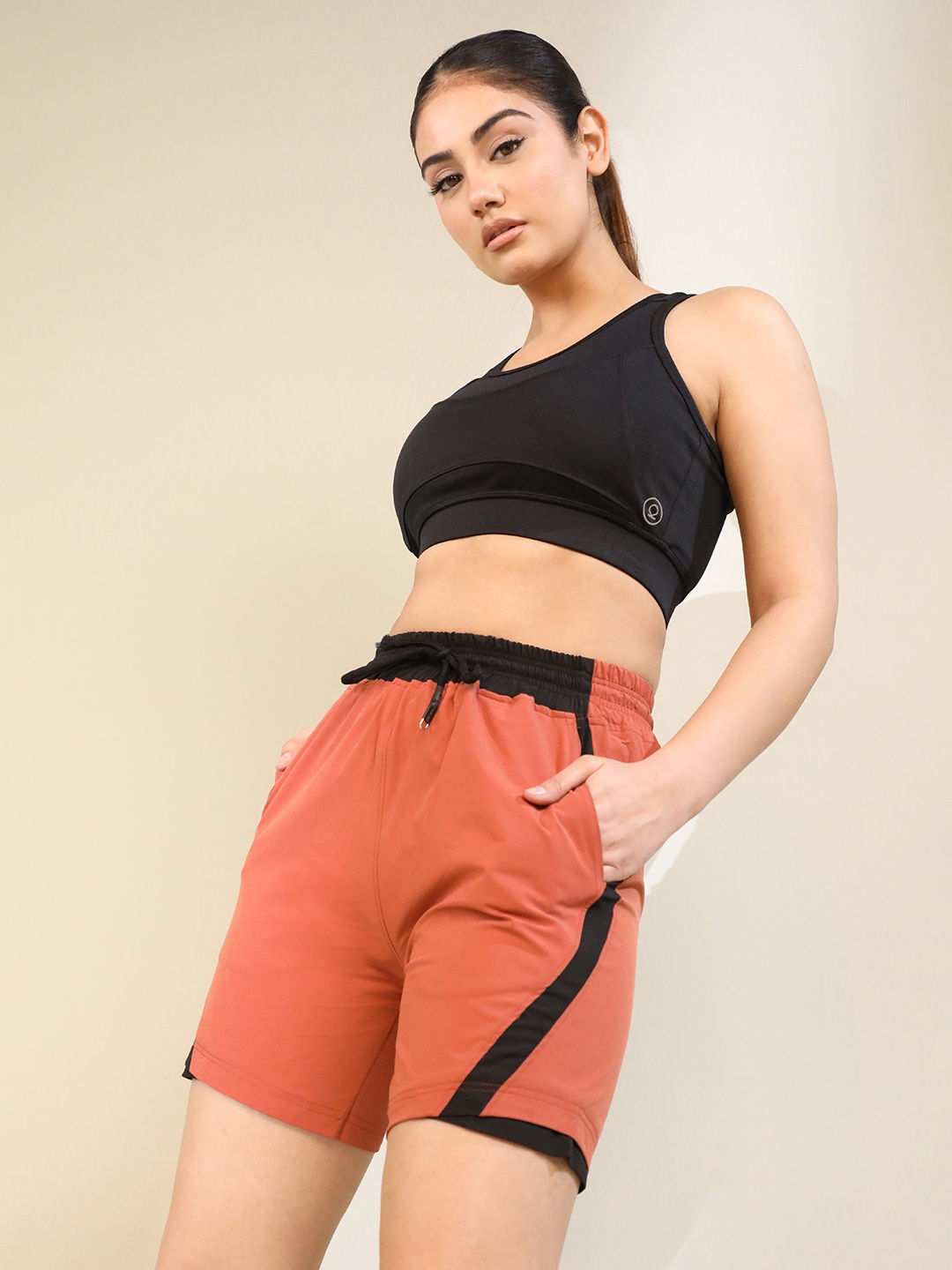 CHKOKKO Women Training or Gym Shorts, Rust