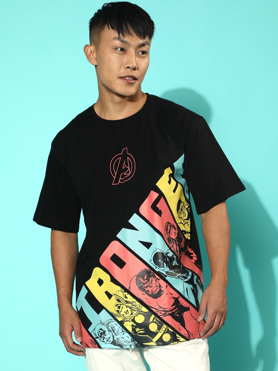 

VEIRDO Black Avengers Printed Oversize Cotton T-shirt