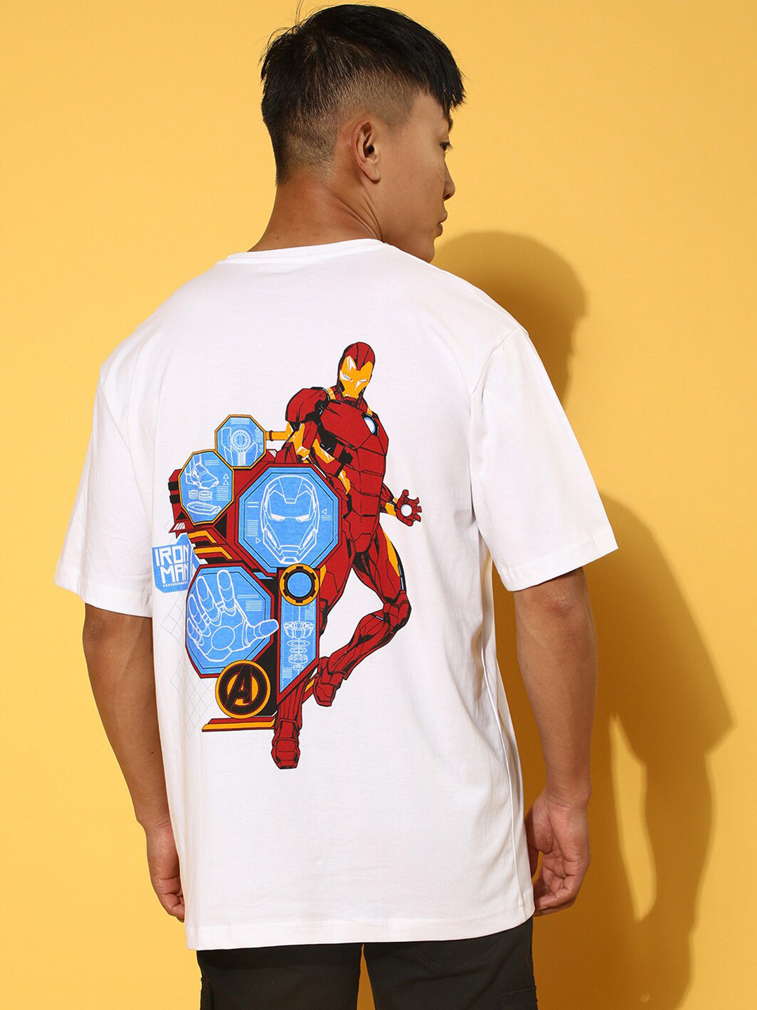 

VEIRDO Marvel Men White & Red Iron Man Graphic Printed Loose Cotton T-Shirt