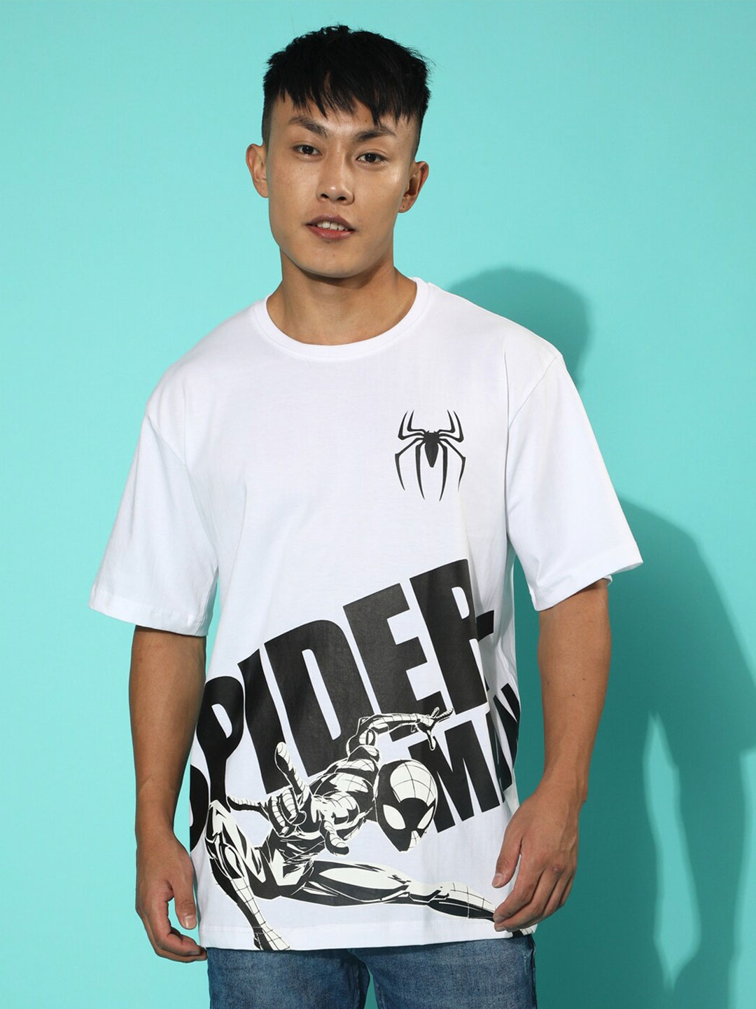 

VEIRDO Marvel White Spider-Man Printed Oversize Cotton T-shirt