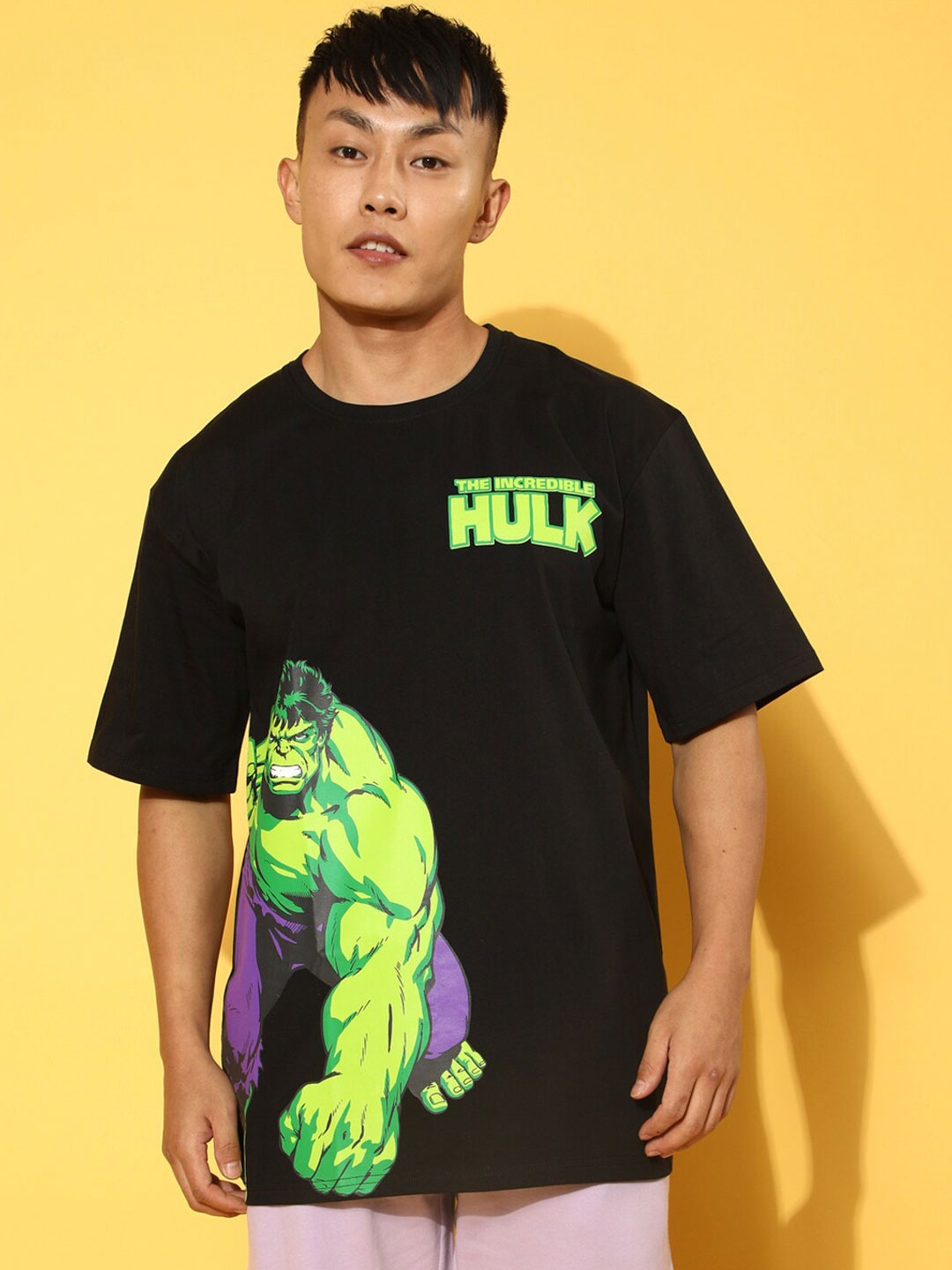 

VEIRDO Marvel Black Hulk Printed Oversize Cotton T-shirt