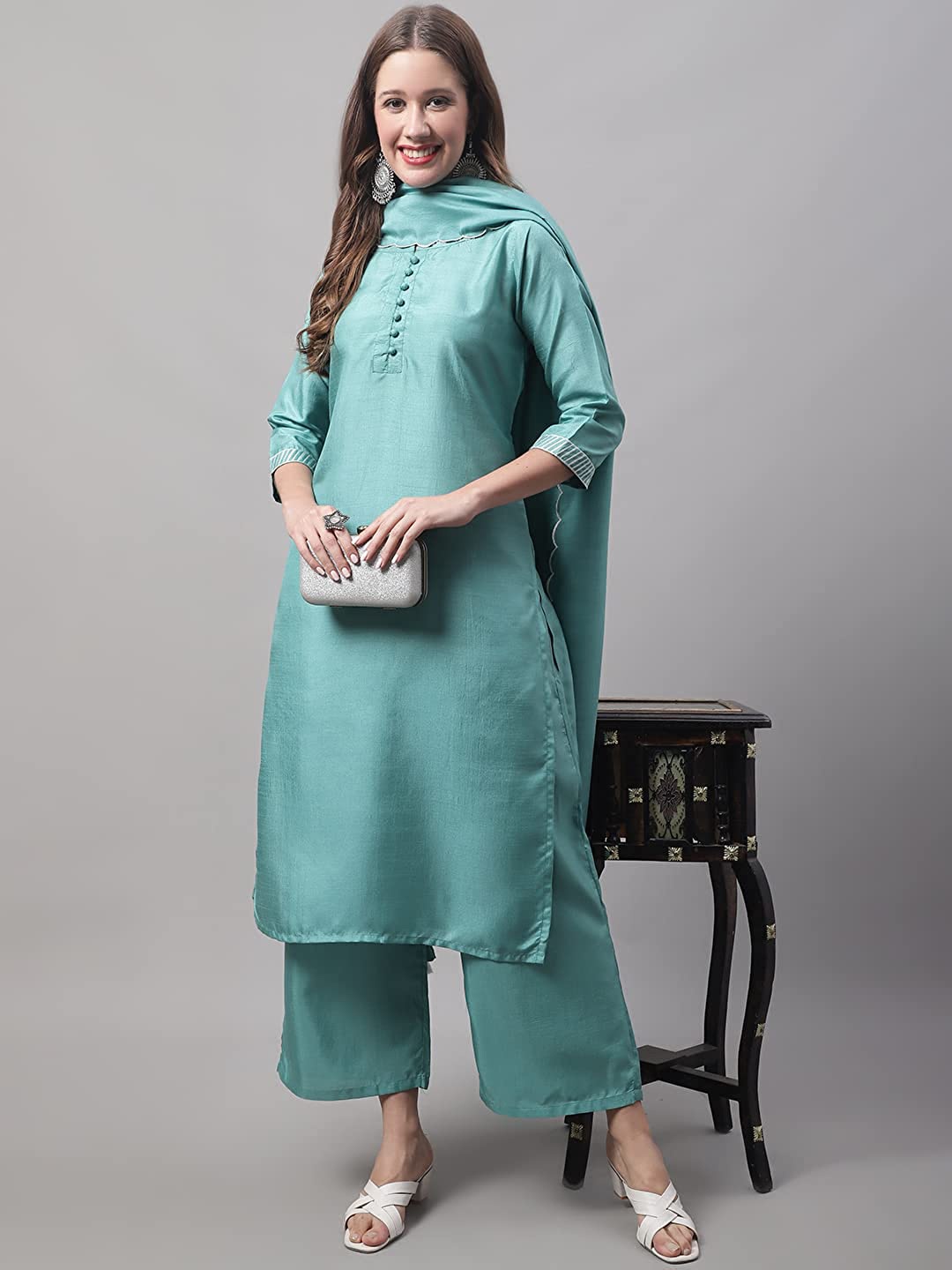 

KALINI Kurta With Palazzos & Dupatta, Turquoise blue