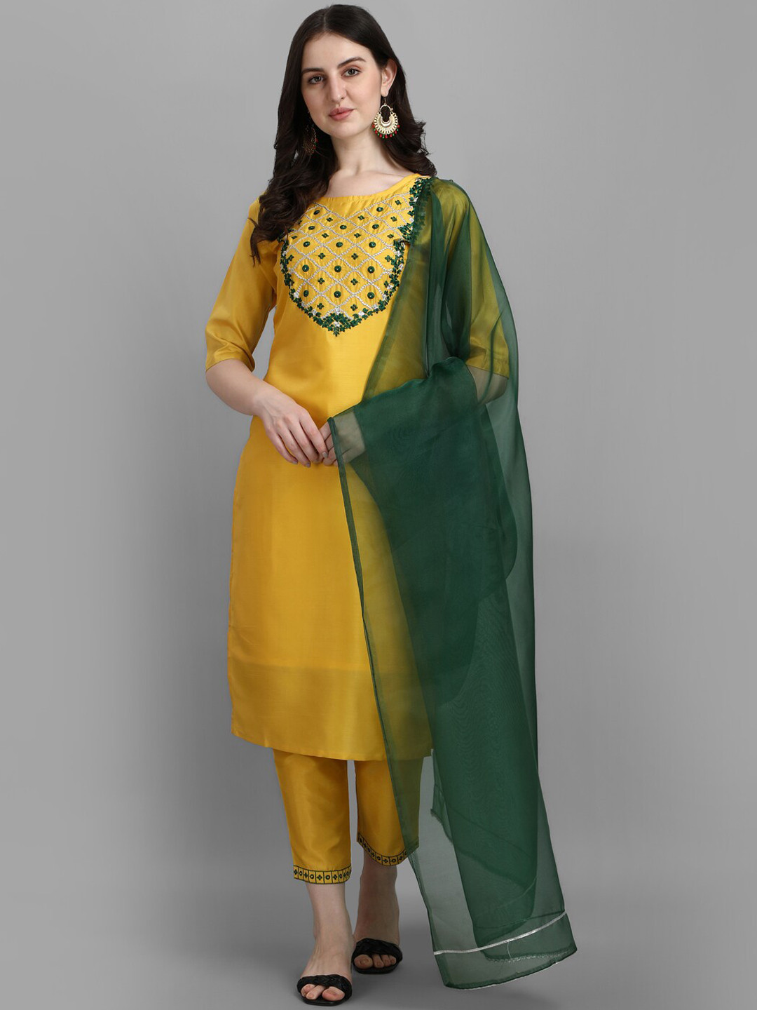 

KALINI Embroidered Kurta With Trousers & Dupatta, Yellow