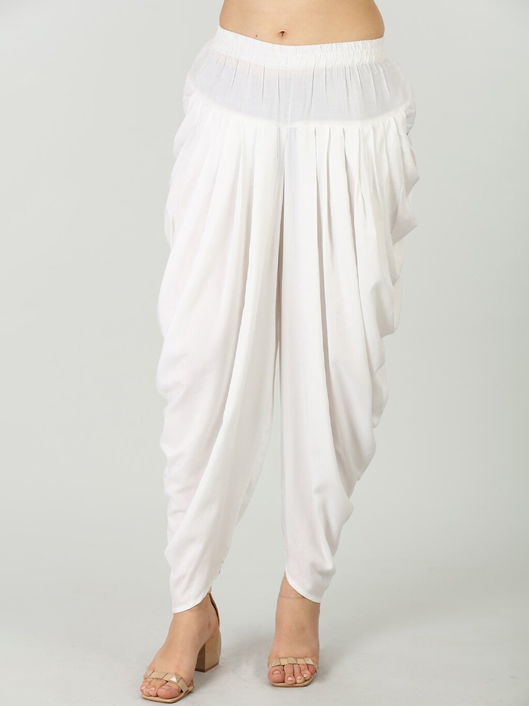 

Mustard Women Mid-Rise Pleated Dhoti Pants, White