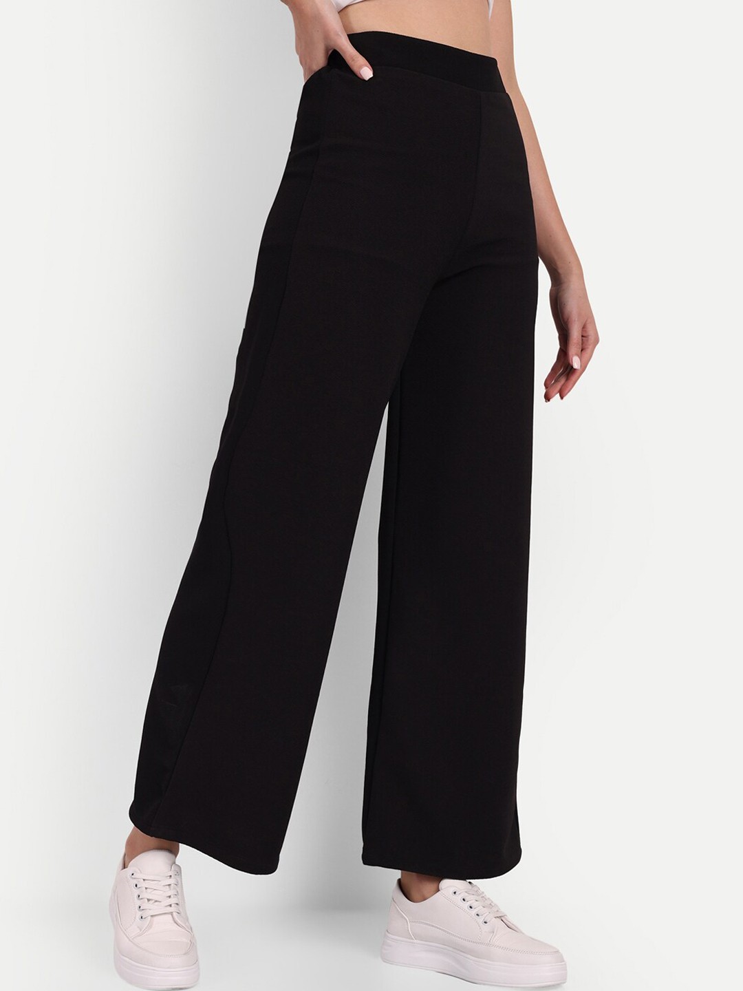 

Next One Women Smart Loose Fit High-Rise Easy Wash Parallel Trousers, Black
