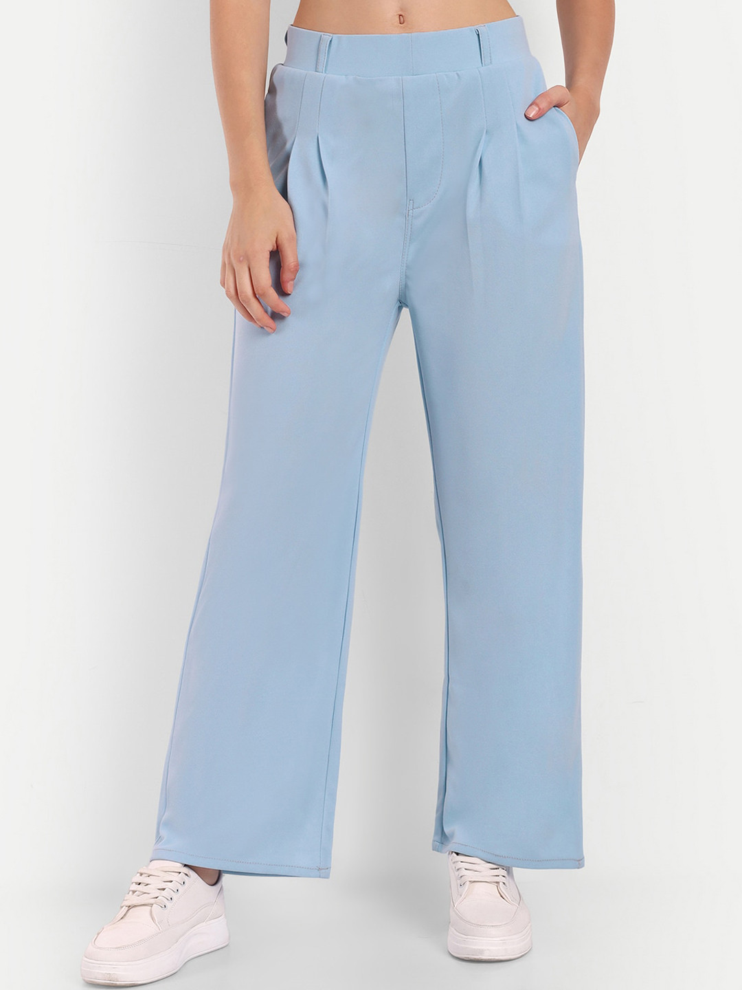 

Next One Women Smart Straight Fit High-Rise Pleated Trousers, Blue