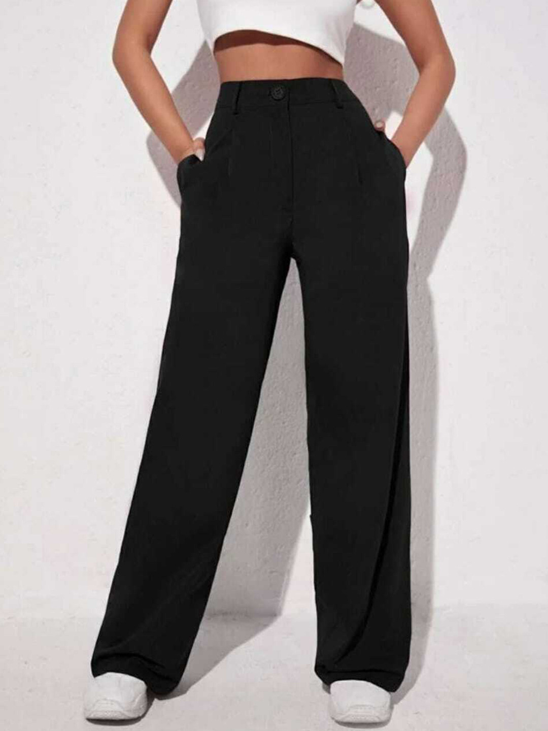

Next One Women Relaxed Straight Leg High-Rise Trousers, Black