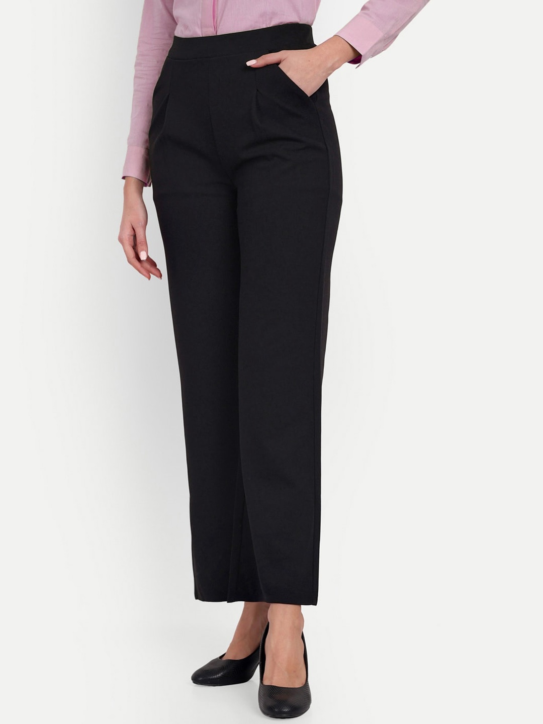 

Next One Women Tailored High-Rise Wide Leg Formal Trousers, Black