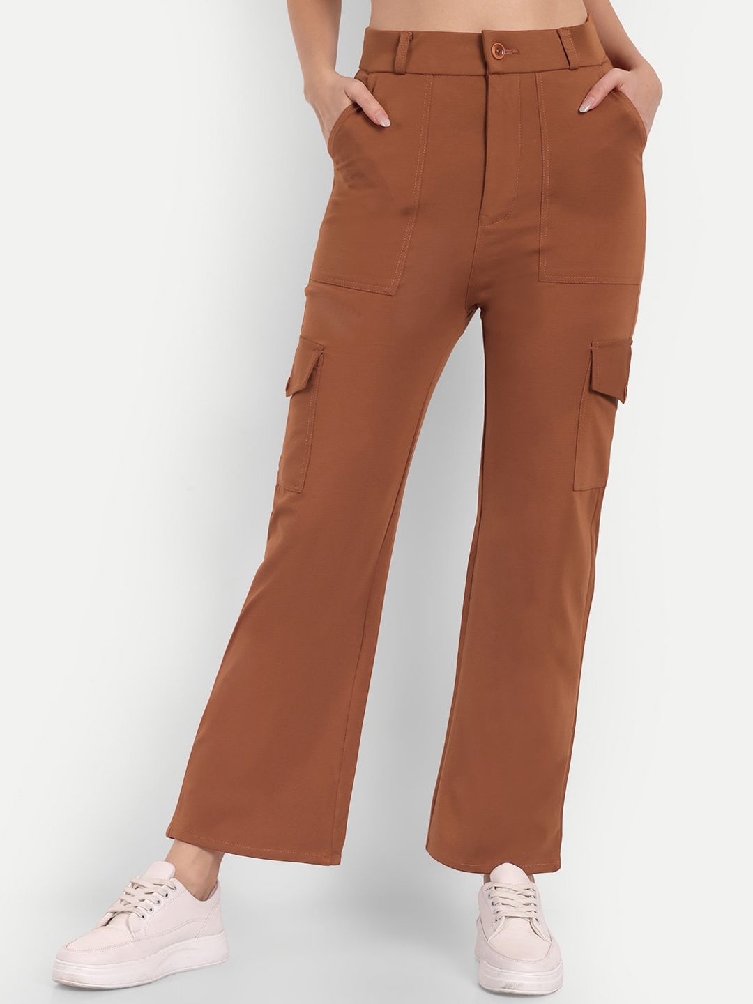 

Next One WomenSmart Straight Fit High-Rise Easy Wash Cargos, Tan