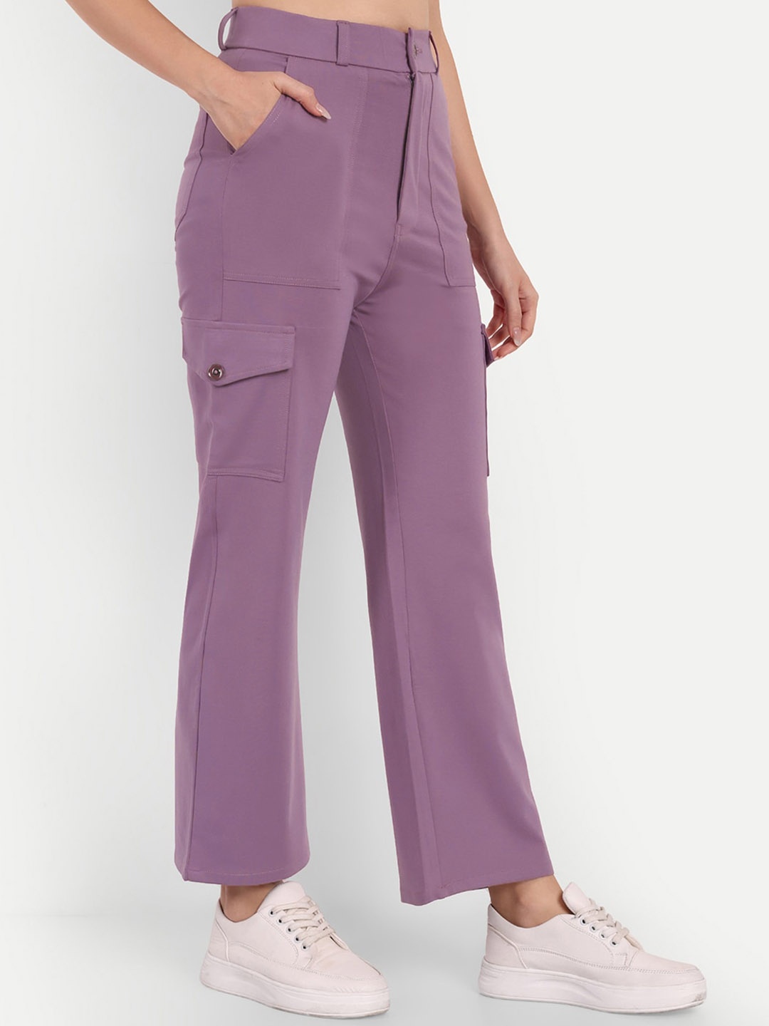 

Next One Women Smart Straight Fit High-Rise Easy Wash Cargos, Violet