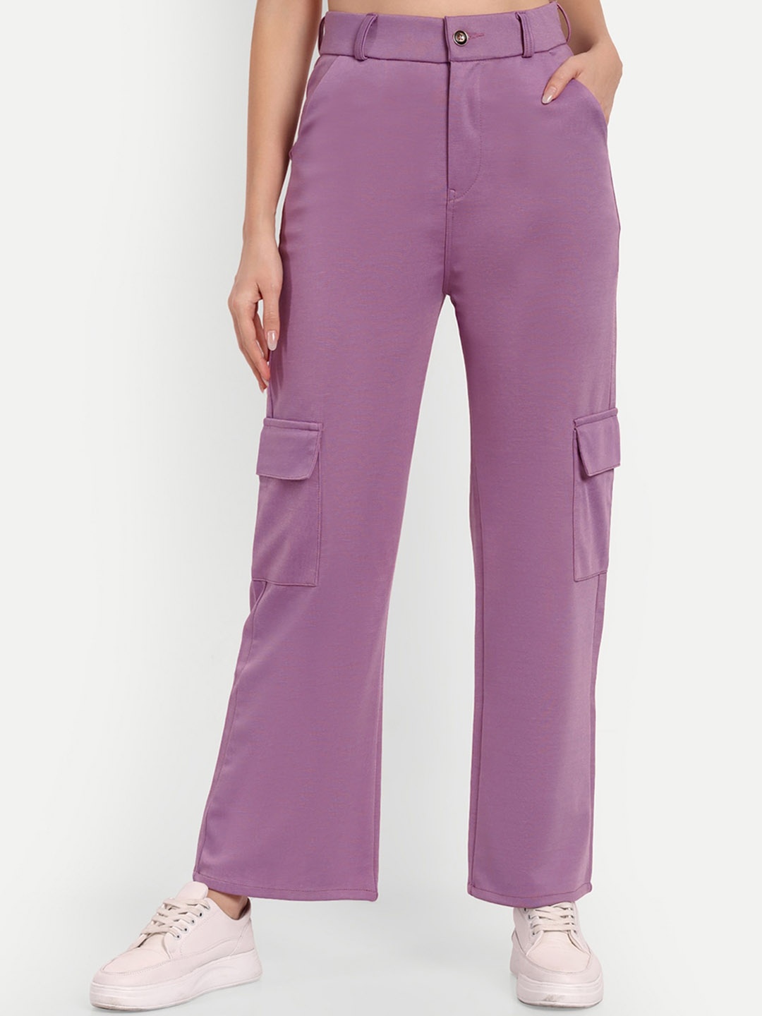 

Next One Women Smart Straight Fit High-Rise Easy Wash Cargos, Violet