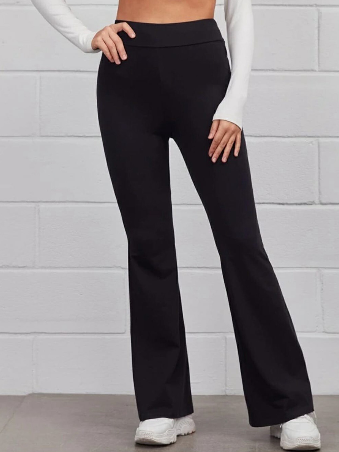

Next One Women Flared High-Rise Easy Wash Bootcut Trousers, Black