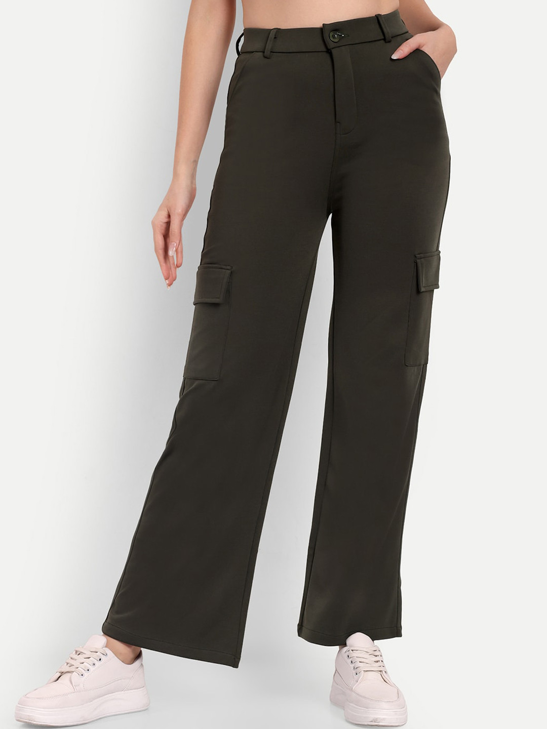 

Next One Women Smart Straight Fit High-Rise Easy Wash Cargos, Olive