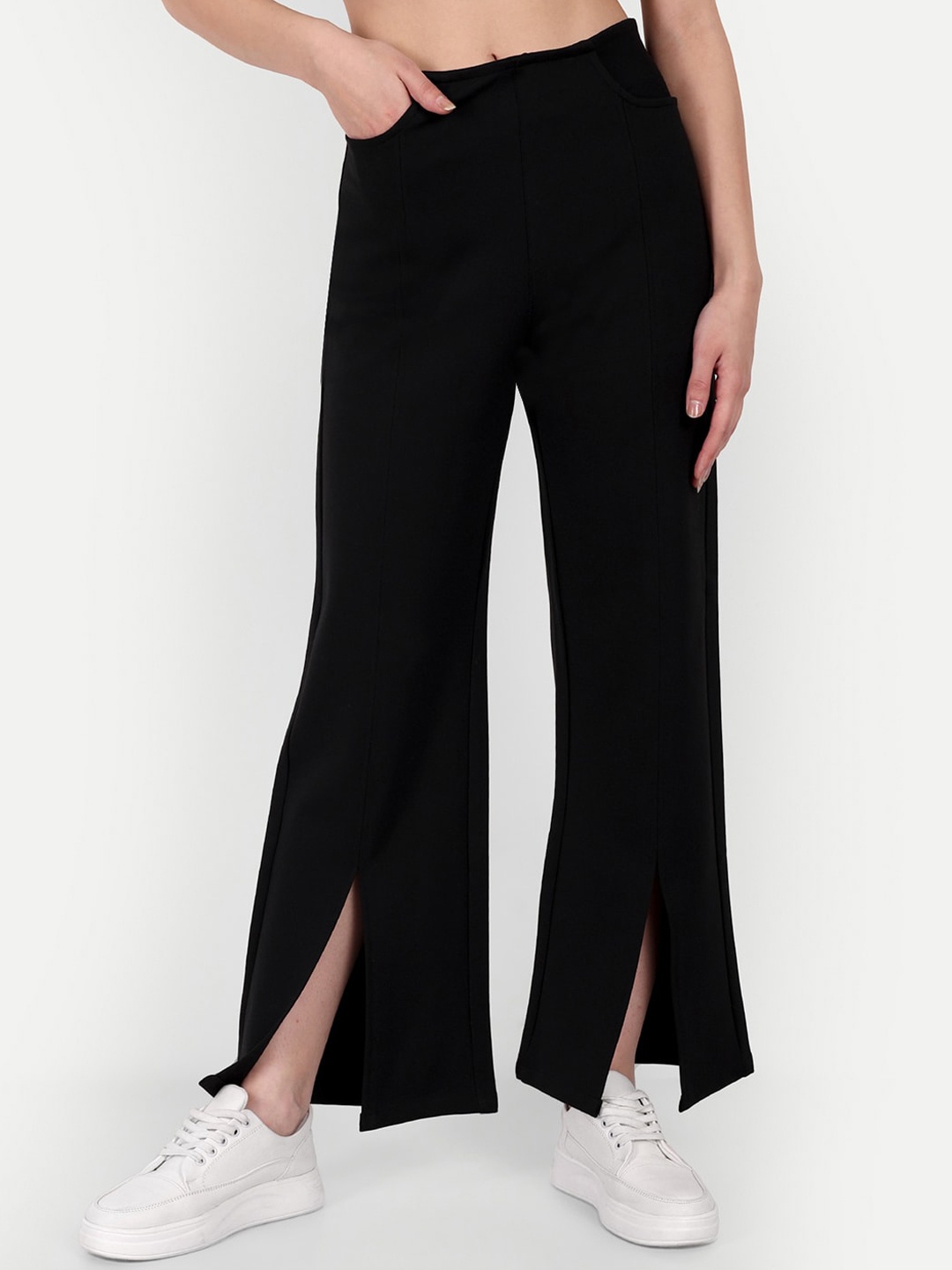 

Next One Women Smart Flared High-Rise Easy Wash Parallel Trousers, Black