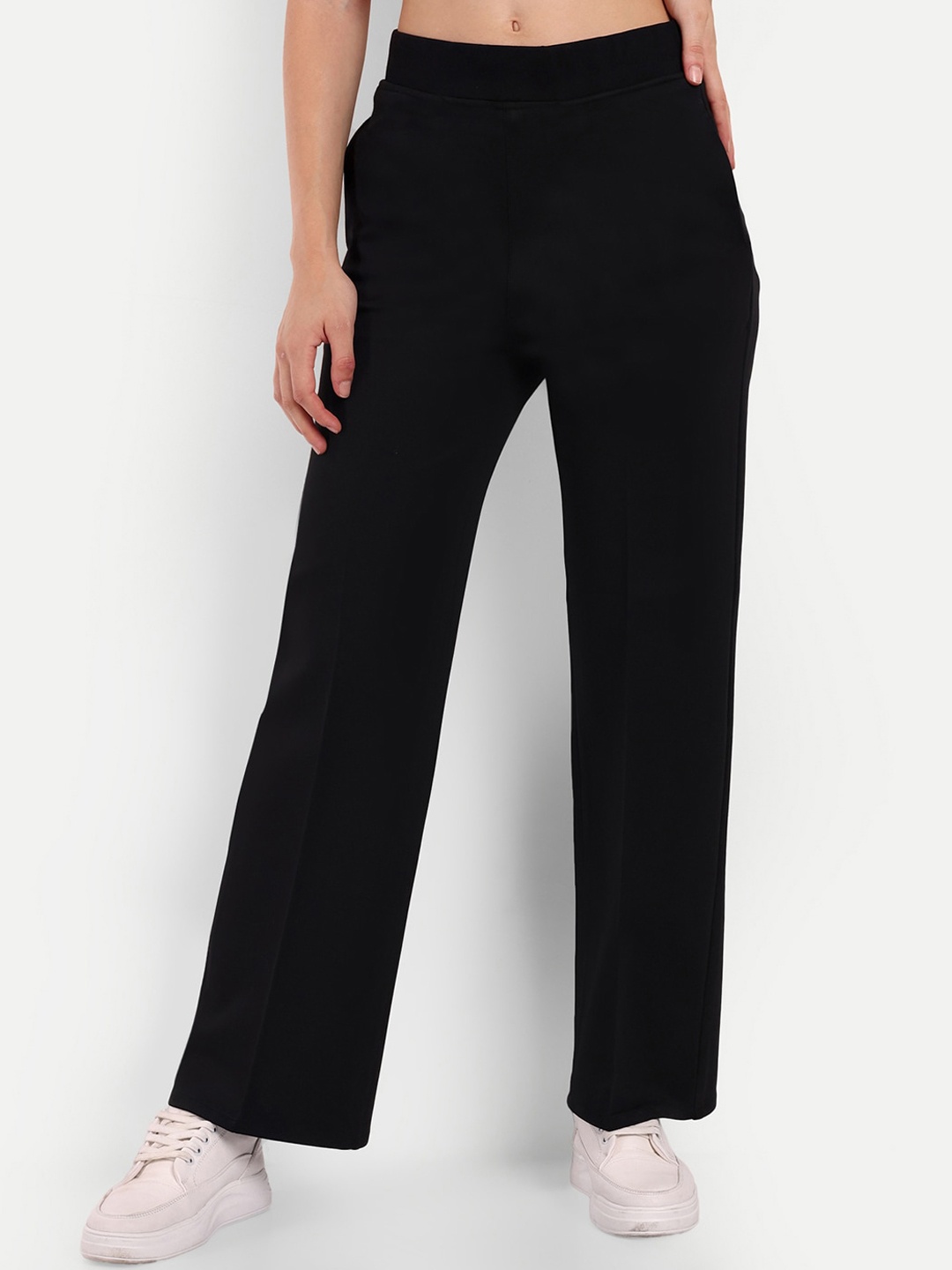 

Next One Women Relaxed Straight Leg Straight Fit High-Rise Easy Wash Parallel Trousers, Black