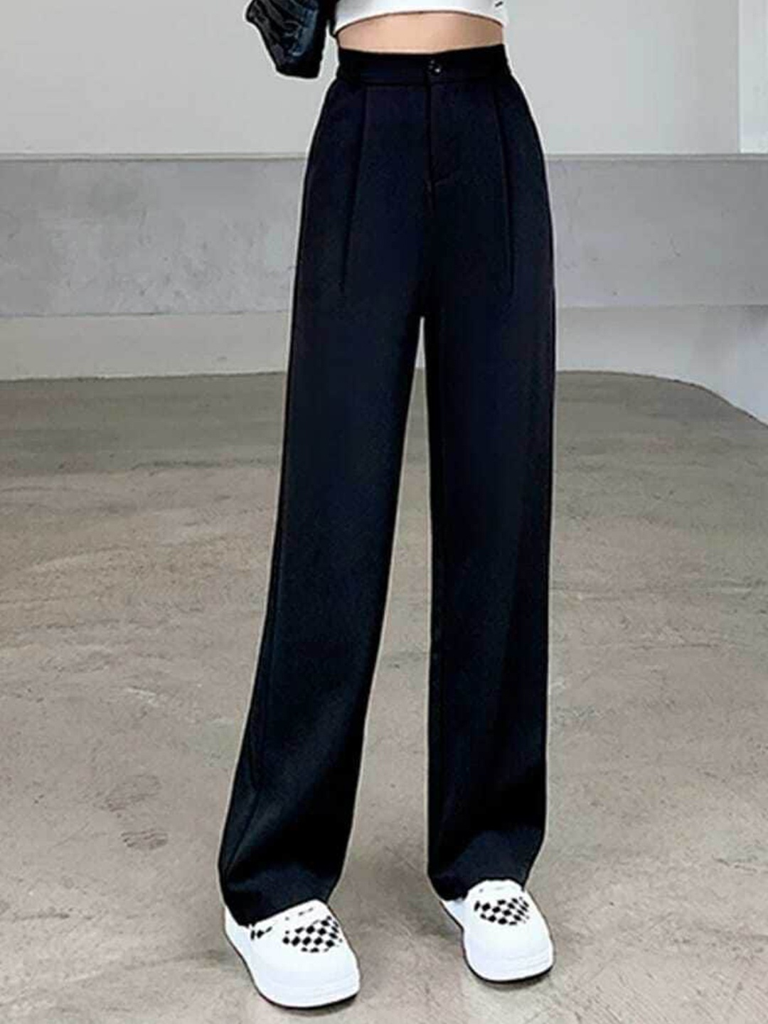 

Next One Women High-Rise Pleated Korean Trousers, Black