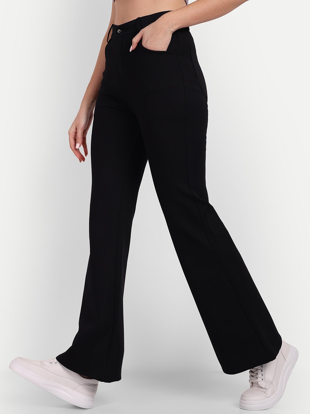 

Next One Women Smart Flared High-Rise Easy Wash Trousers, Black
