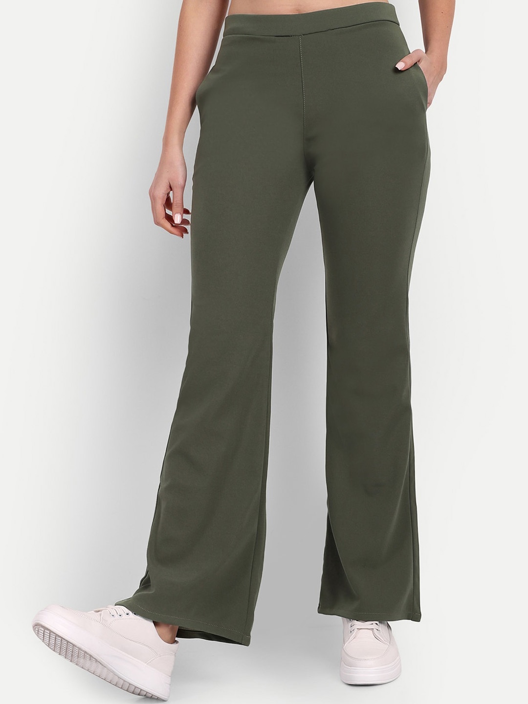 

Next One Women Relaxed Flared High-Rise Easy Wash Trousers, Olive