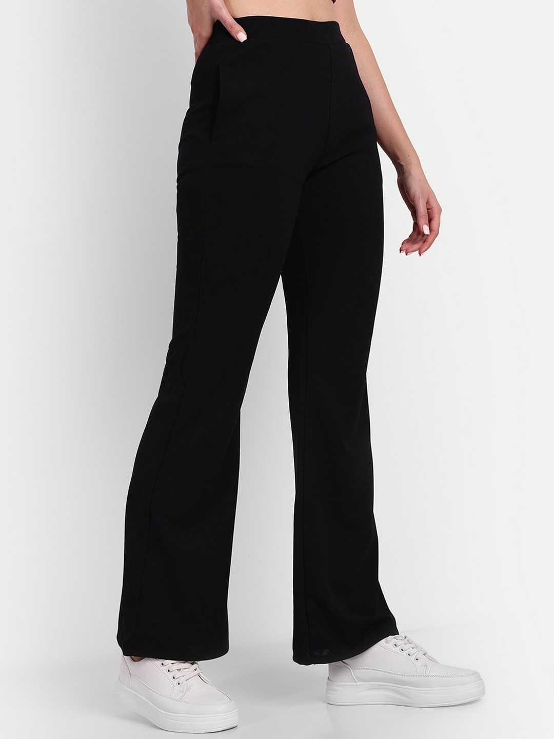 

Next One Women Relaxed Flared High-Rise Easy Wash Trousers, Black
