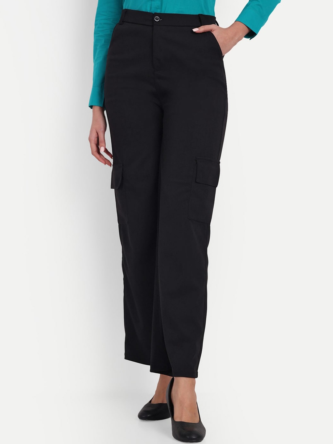 

Next One Women Relaxed Straight Leg Loose Fit High-Rise Easy Wash Cargo Trousers, Black