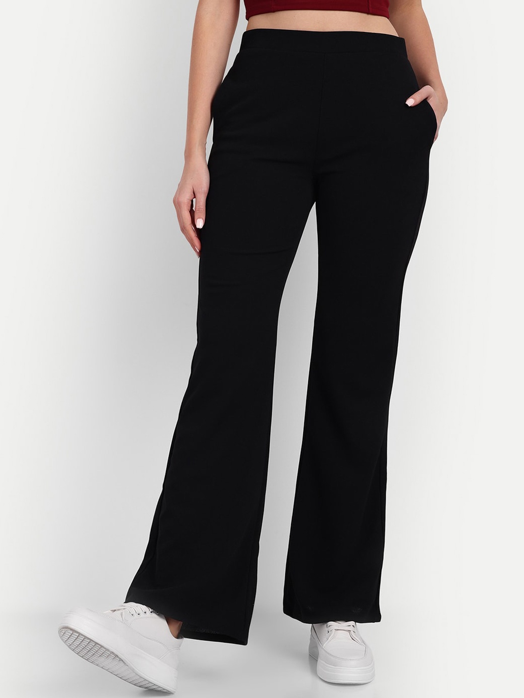 

Next One Women Relaxed Flared High-Rise Easy Wash Trousers, Black