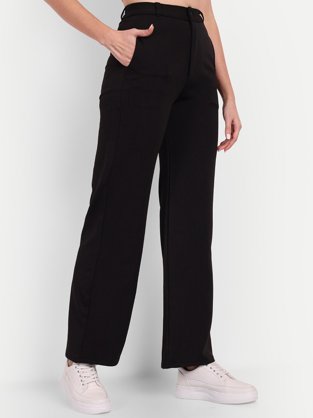 

Next One Women Straight Fit High-Rise Easy Wash Trousers, Black