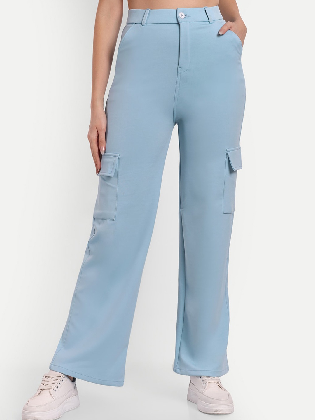 

Next One Women Smart Straight Fit High-Rise Easy Wash Cargos Trousers, Blue