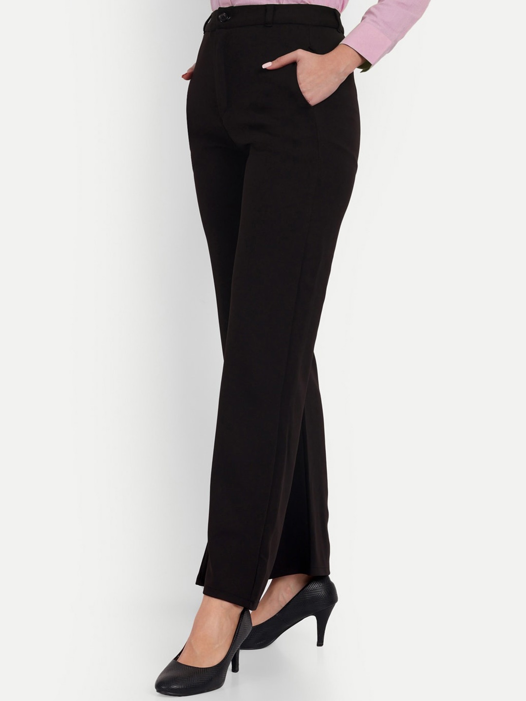 

Next One Women Smart Loose Fit High-Rise Easy Wash Trousers, Black