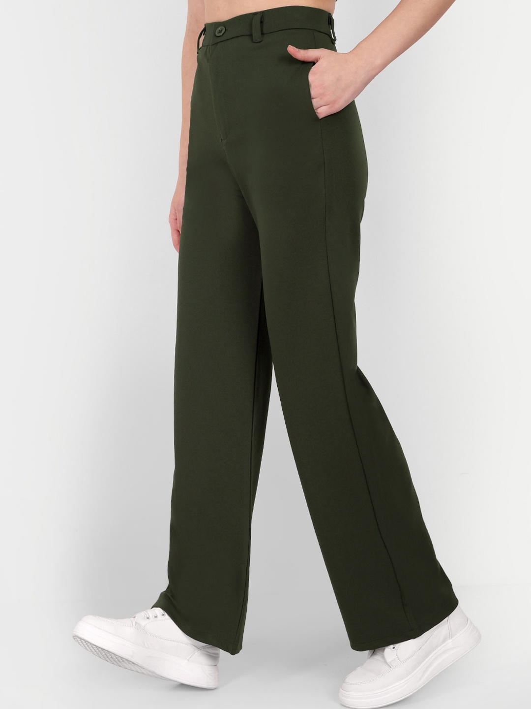 

Next One Women Smart Straight Fit High-Rise Easy Wash Parallel Trousers, Olive