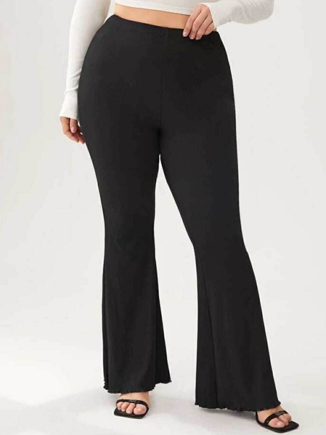 

Next One Women Plus Size Relaxed Straight Leg Flared High-Rise Easy Wash Bootcut Trousers, Black